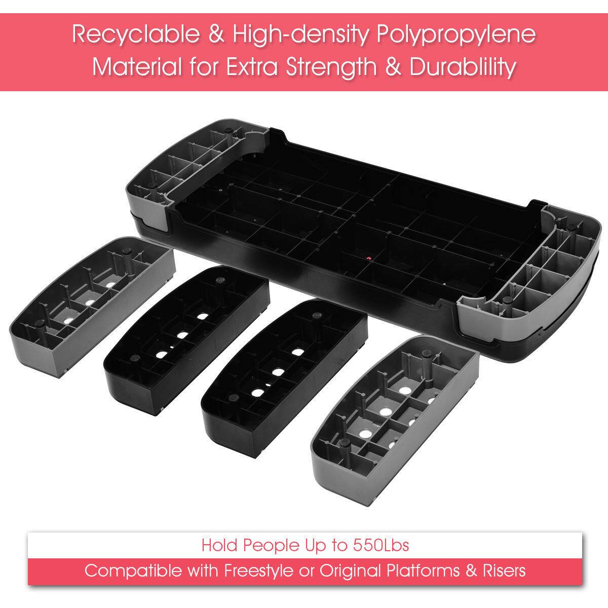 Recyclable & High-density Polypropylene Material for Extra Strength & Durability. Hold People Up to 550Lbs. Compatible with Freestyle or Original Platforms & Risers.