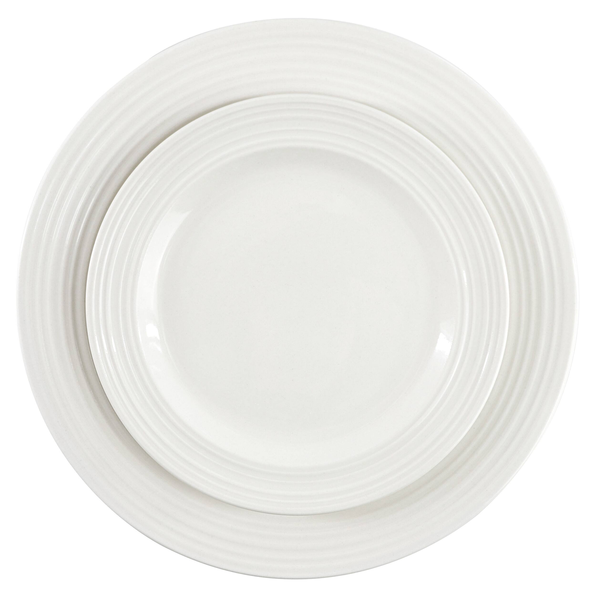 Alt View 3. Elama - Elama Nikki 18 Piece Ribbed White Porcelain Dinnerware and Serving Bowl Set - White.