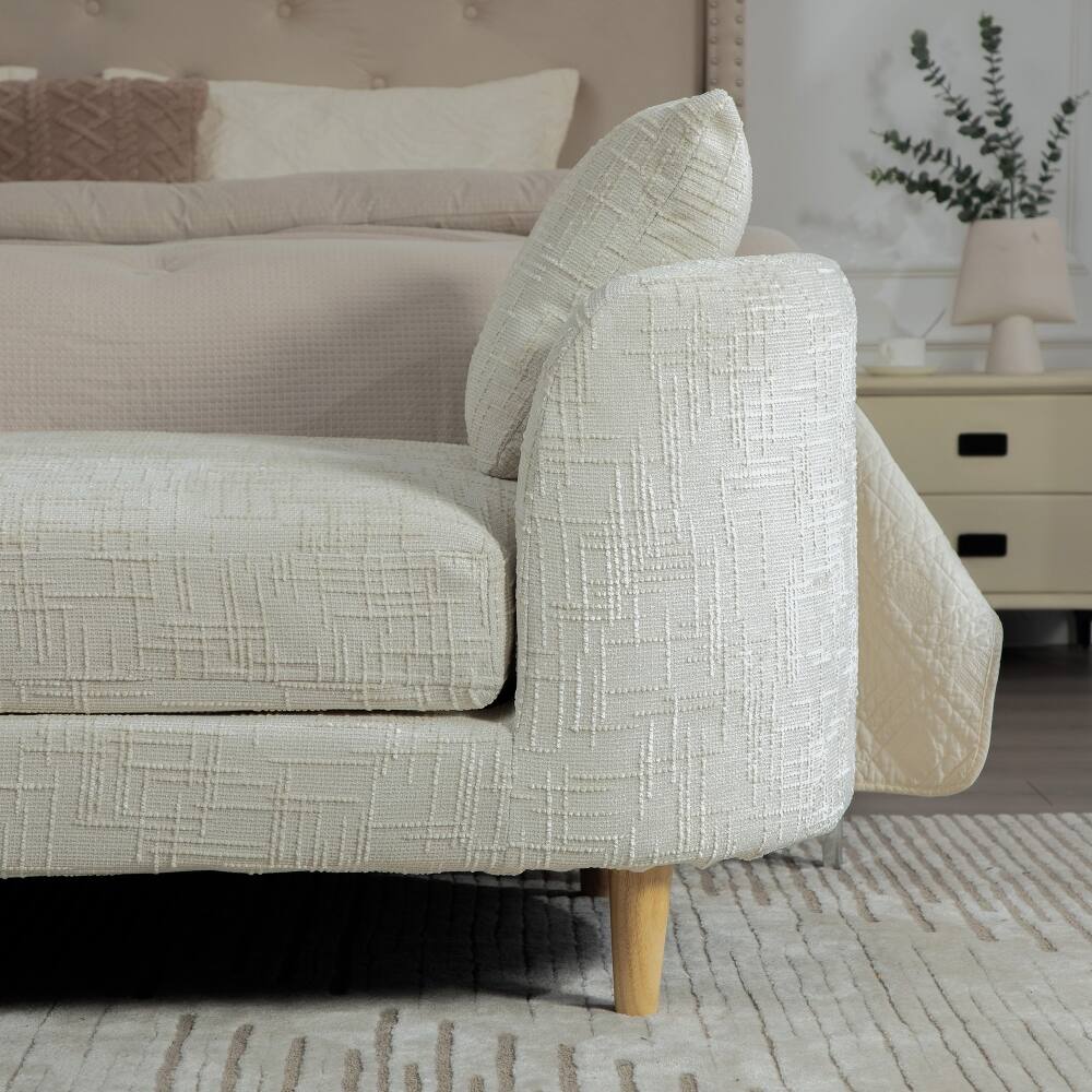 Alt View 2. Ropilly - Ropilly End of Bed Bench, 77 Inch Modern Upholstered Chaise Lounge Couch with Armrests and Rubberwood Legs, Beige - Beige.