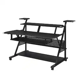 Manhattan Lane - Gia 67 Inch Music Desk Studio Workstation, Keyboard Tray, Shelves - Black