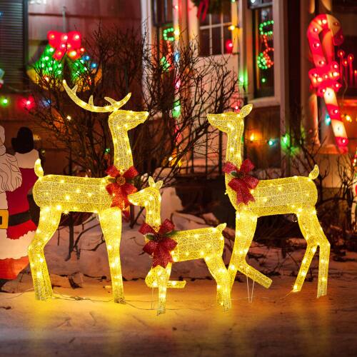 Alt View 8. Winado - 3PCS Christmas Reindeer Family 4FT Set 2D Weather Proof with Lights for Indoor Outdoor Garden Holiday Party Decoration - Golden.