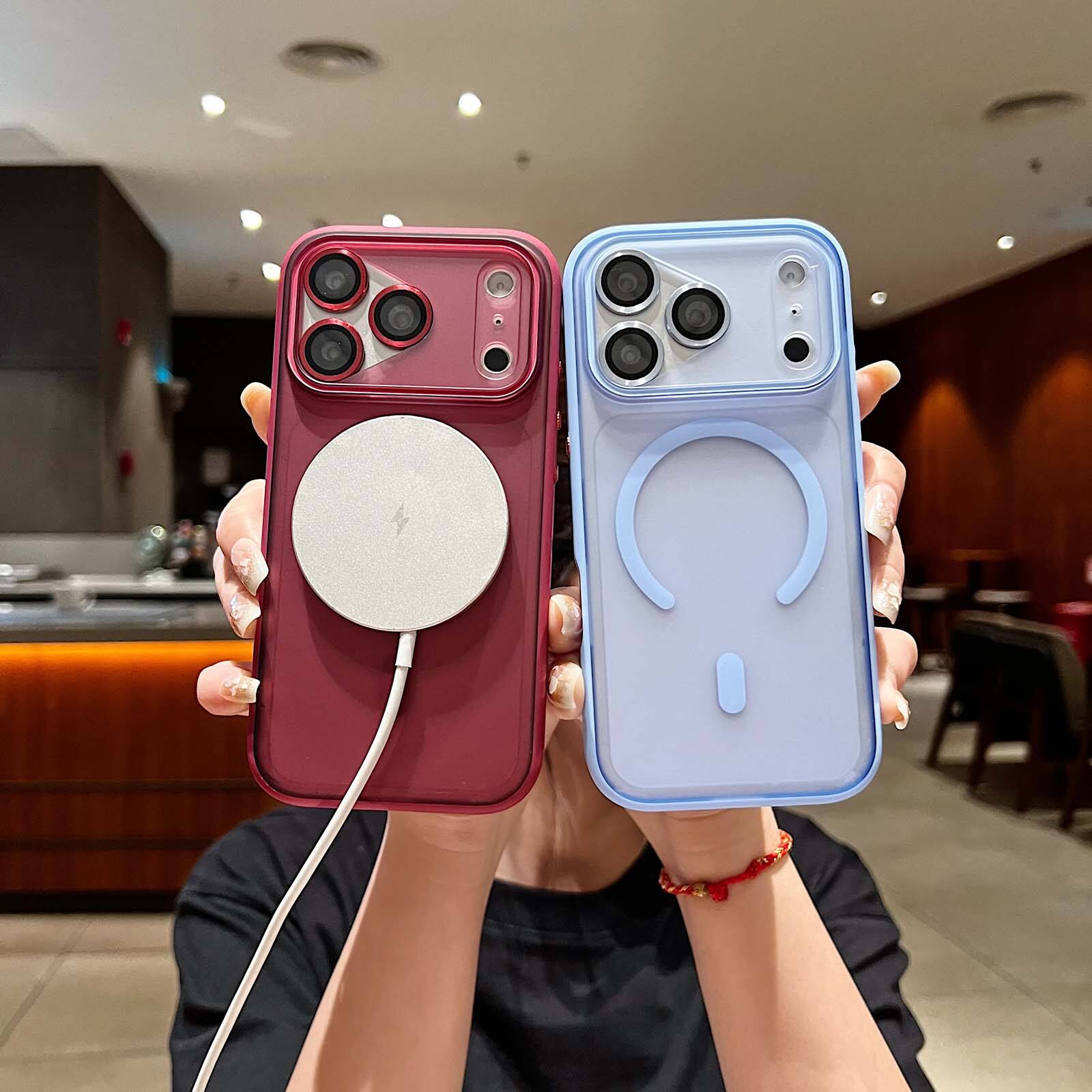 Back. Dteck - Magnetic Wireless Charging Case for Apple iPhone 17 Pro Max, Shockproof Matte Frosted Slim PC+TPU Rugged Cover - Lightblue.