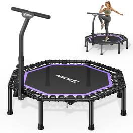 FED Fitness - BT3 51" Octagonal Bungee Rebounder Trampoline, 450 LBS Fitness Trampoline with T-Adjustable Handle Bar - purple