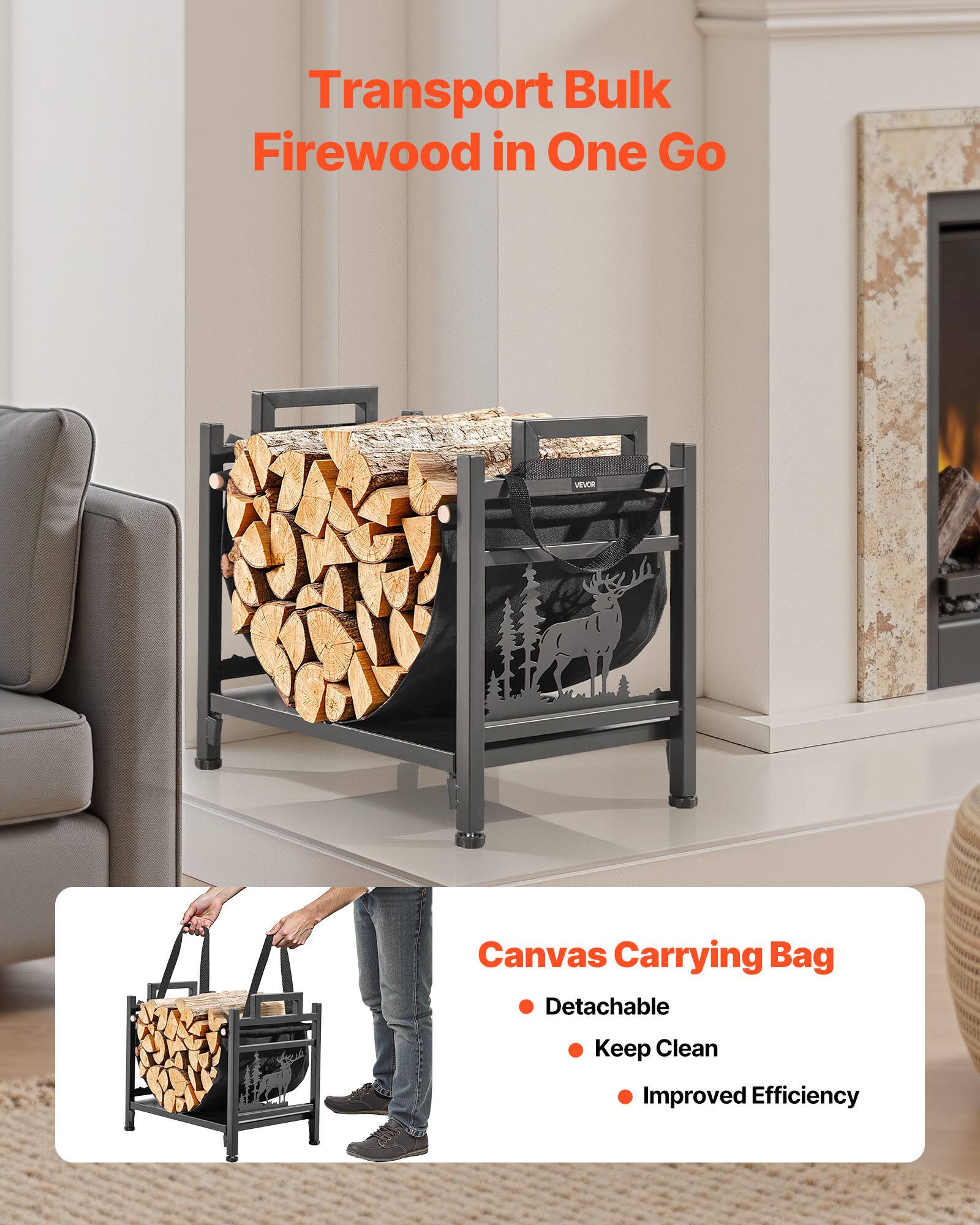 Transport Bulk Firewood in One Go

VIEVOR Canvas Carrying Bag

- Detachable
- Keep Clean
- Improved Efficiency