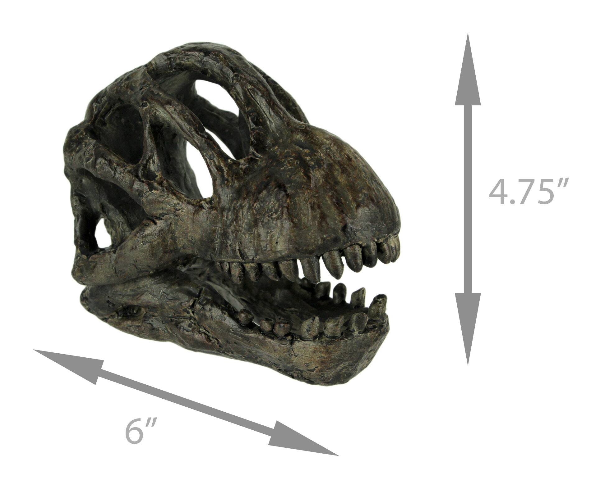 Alt View 3. Zeckos - 6 inch Brachiosaurus Dinosaur Skull Fossil Statue Resin Brown Office Desk Décor - Brown.