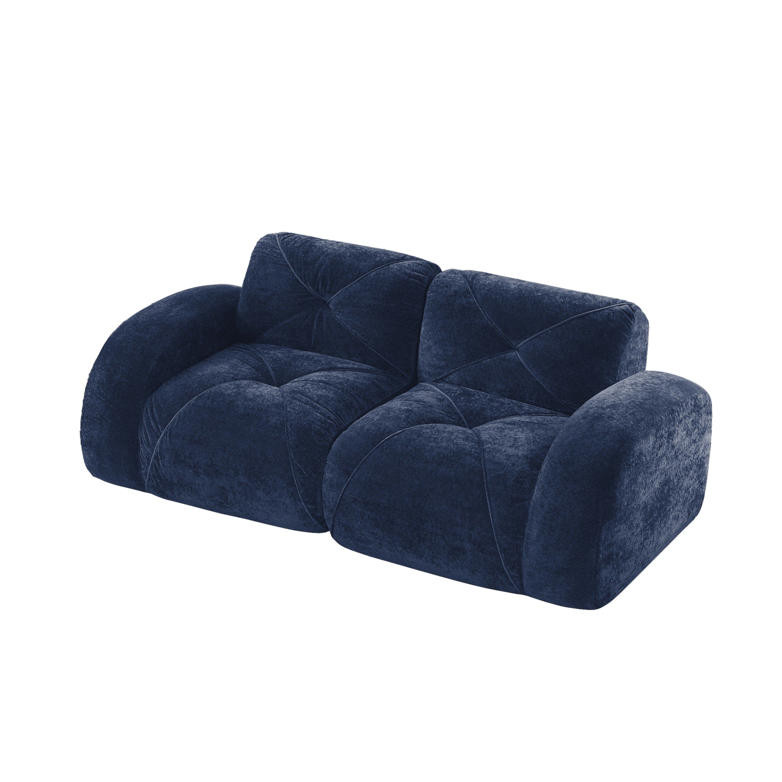 Boyel Living - 2 Seater Tufted Boneless Sofa Soft Velvet No Assembly Ergonomic Design Blue - Blue