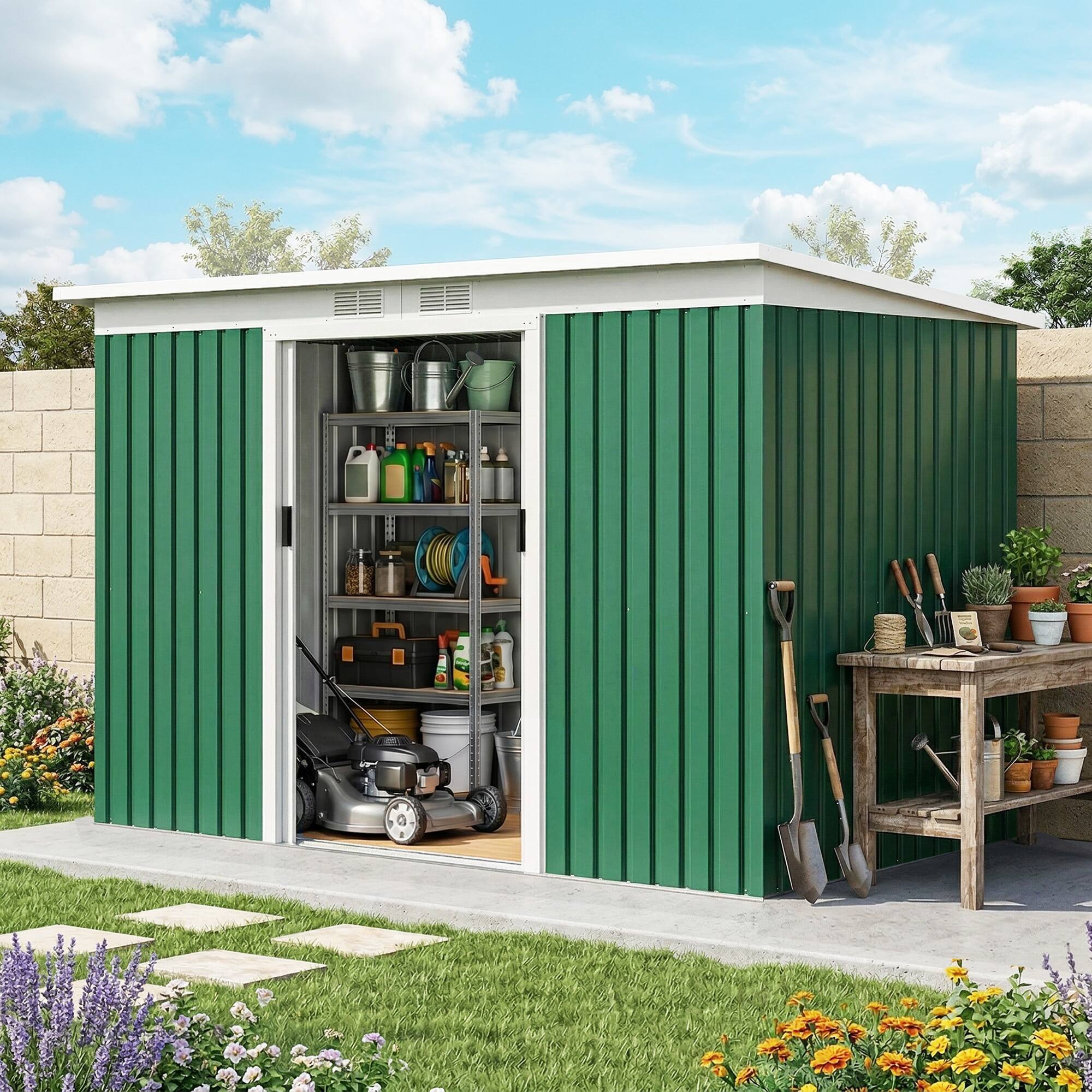 Alt View 1. Outsunny - x 4' Metal Outdoor Storage Shed, Tool House with Double Lockable Doors for Backyard, Patio, Lawn, Garage.