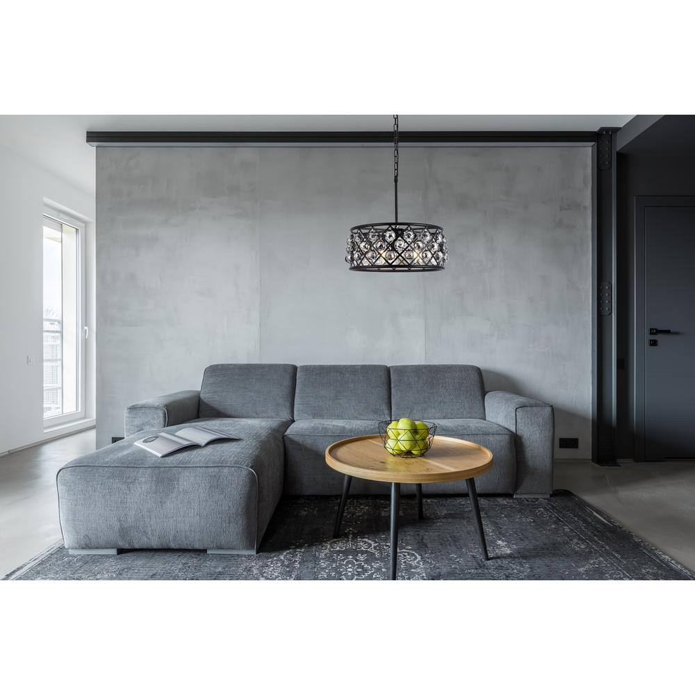 Angle. Urban Classic - Madison 5 light Matte Black Chandelier Silver Shade (Grey) Royal Cut Crystal - Matte Black.
