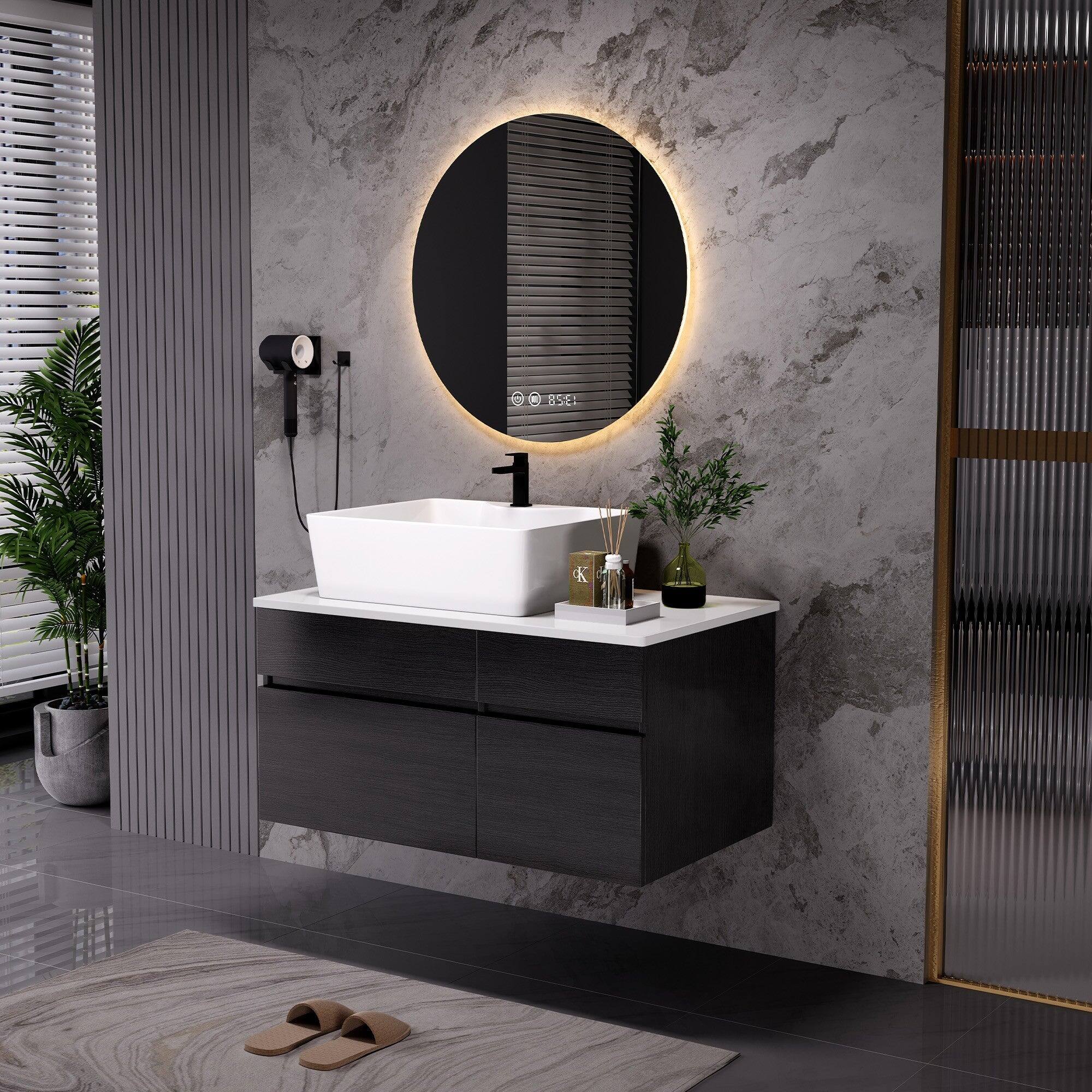 Alt View 1. Boyel Living - 31.5 In Modern Single Bathroom Vanity with Ceramic Vessel Sink and Wide Storage Cabinet - Black.