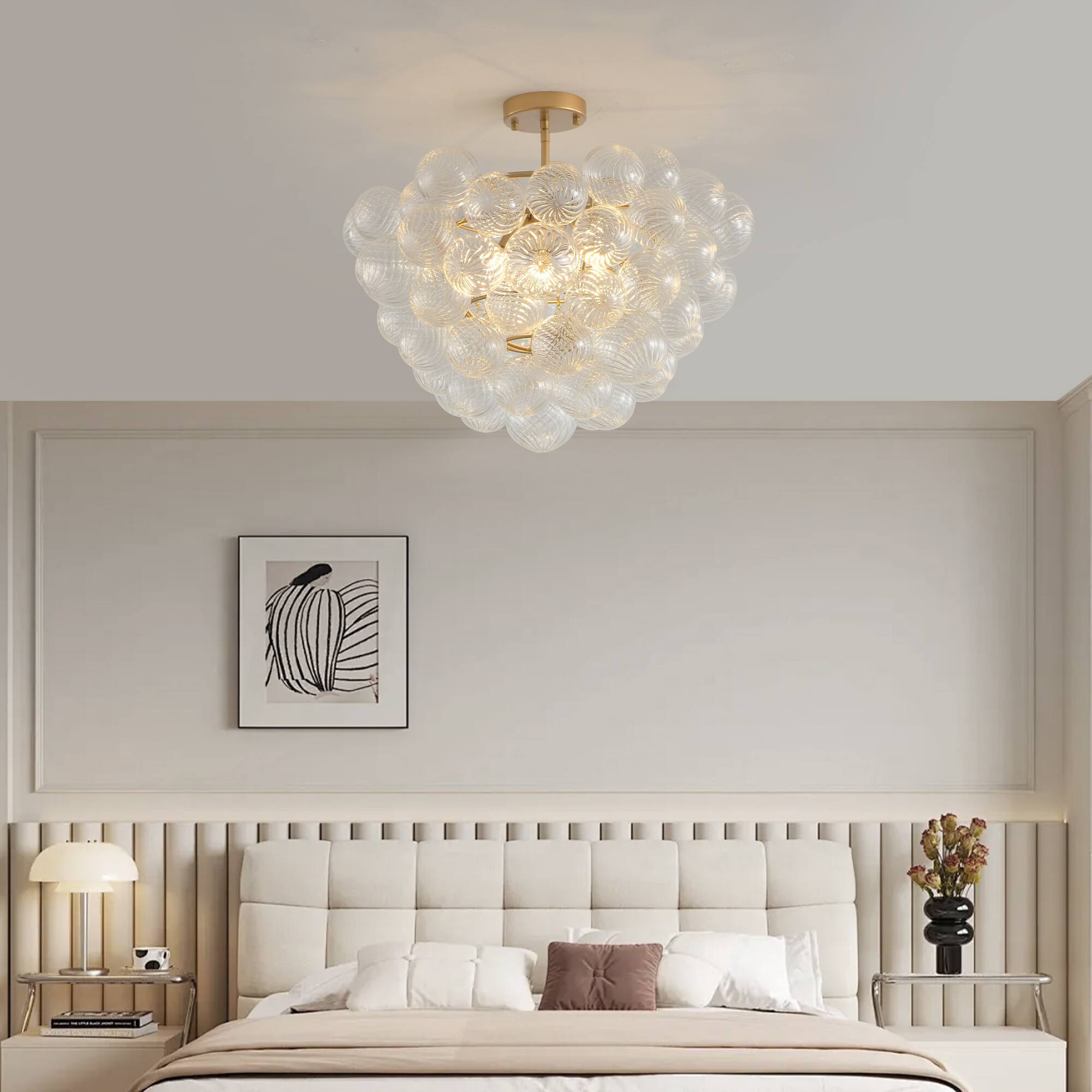 Back. Tiramisubest - 23.6-Inch Gold Ceiling Pendant Light with Threaded Clear Glass Globe Shade (Non Adjustable Height, No Bulbs) - Gold.