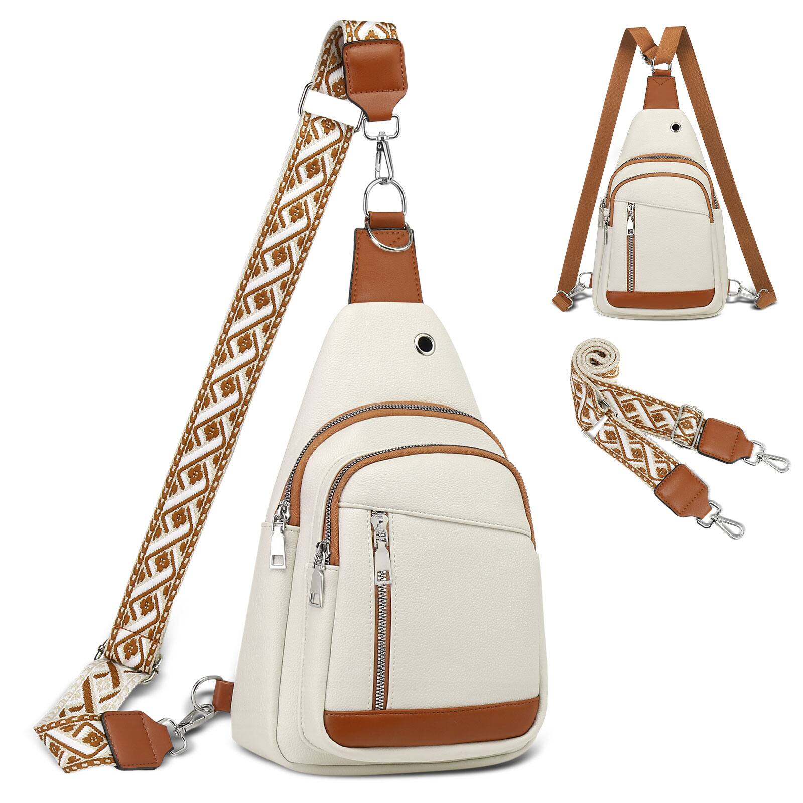 Unique Bargains - Anti Theft Sling Bag 2 in 1 PU Leather 8.3" Convertible Crossbody Bags Fanny Pack Backpack with 2 Removable Straps - Beige