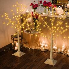 Front. Oumilen - 4FT+4FT Lighted Birch Tree with Warm White LED Lights for Indoor Outdoor Christmas, Wedding, Party and Home Decor.