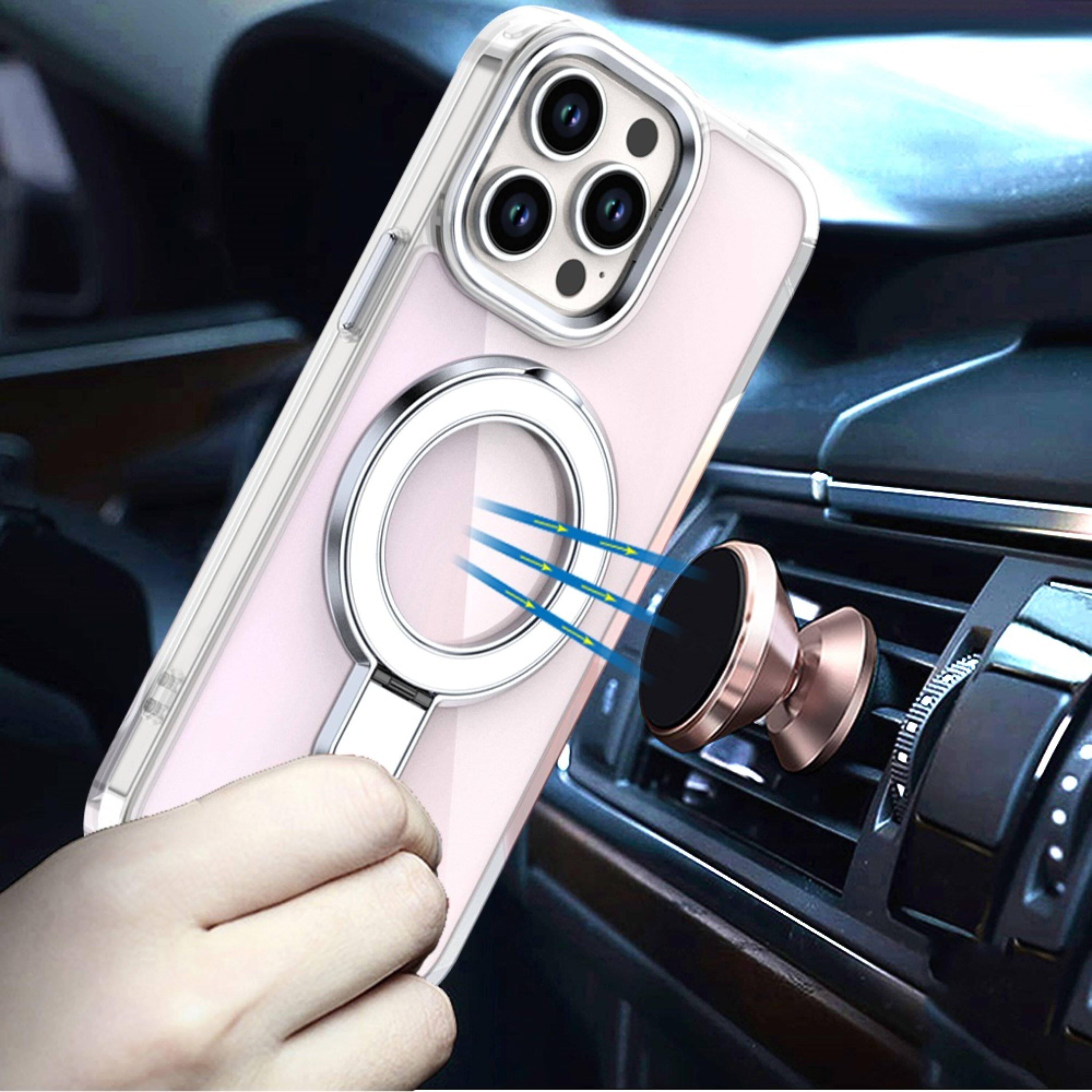 Back. Kitcheniva - Radiant Chrome Magnet Circle Stand Phone Case With 2 Pcs Tempered Glass For iPhone 15 Pro Max Clear - Clear.