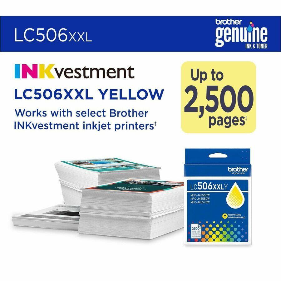 brother LC506XXL genuine INK & TONER INKvestment Up to 2,500 pages

LC506XXL YELLOW

Works with select Brother INKvestment inkjet printers

brother at your side

LC506XXLY

MFC-J4355DW MFC-J4555DW MFC-J4557DW

YELLOWGAUNE Y AMARILLOMARELO

2500