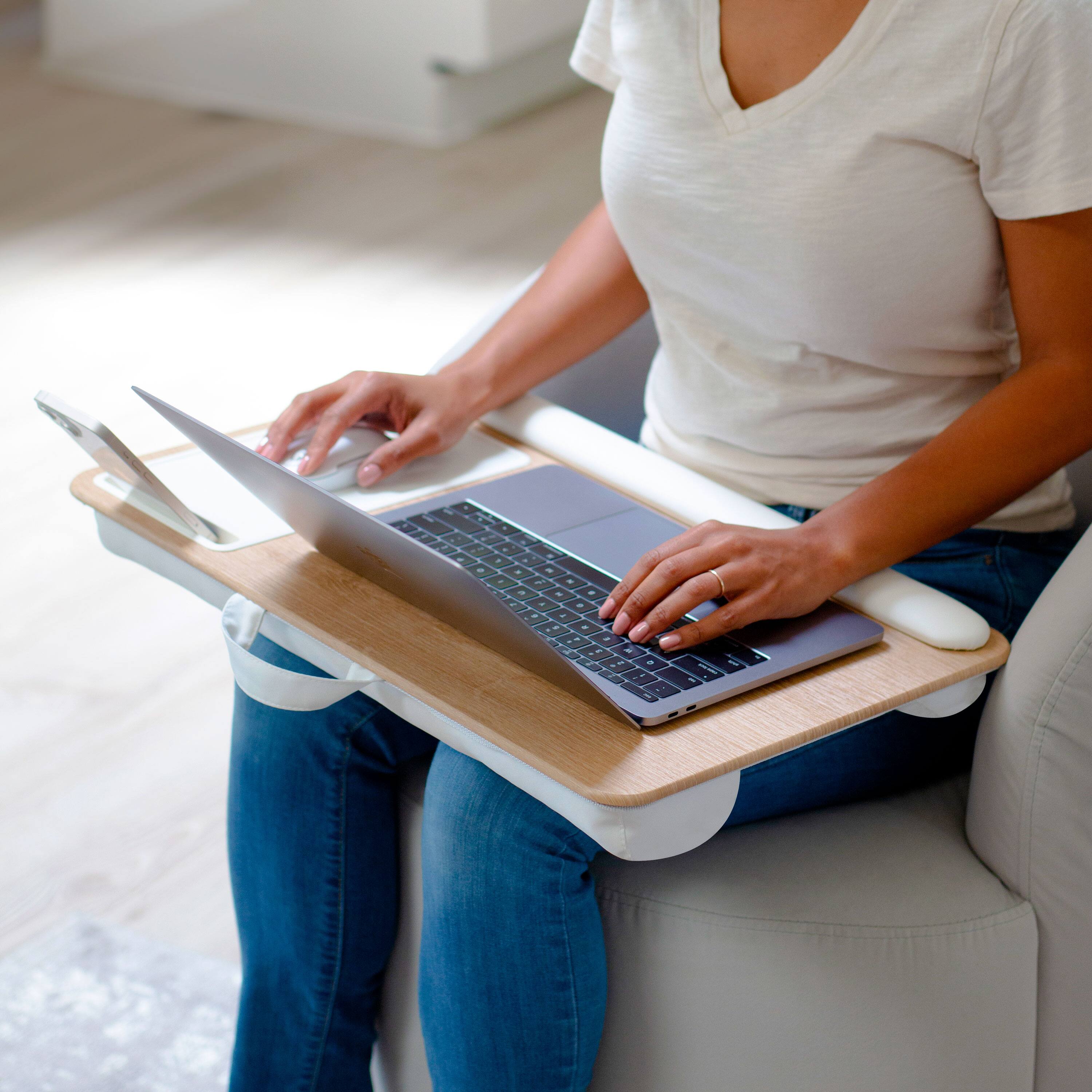 Alt View 2. LapGear - Home Office Pro Lap Desk (Fits up to 15.6" Laptop) - White Oak Woodgrain.