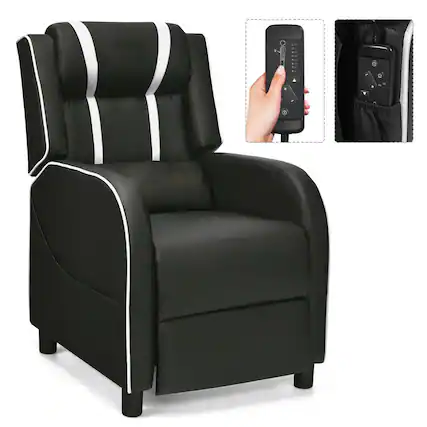 Front. Ecooso - Adjustable Gaming Recliner with Massage and Footrest, Racing-Style Lounge Chair for Living Room Theater - White.