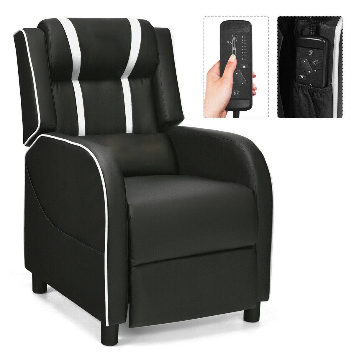 Front. Ecooso - Adjustable Gaming Recliner with Massage and Footrest, Racing-Style Lounge Chair for Living Room Theater - White.