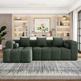LUCKY ONE - 101.2" Modular Full-Compressed Free-Combined Sectional Sofa w/ 5 Pillows Side Pockets - Green