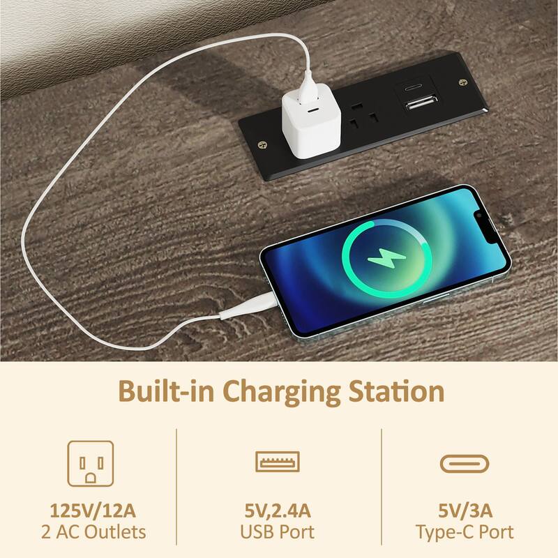 Built-in Charging Station

125V/12A 2 AC Outlets

5V, 2.4A USB Port

5V/3A Type-C Port