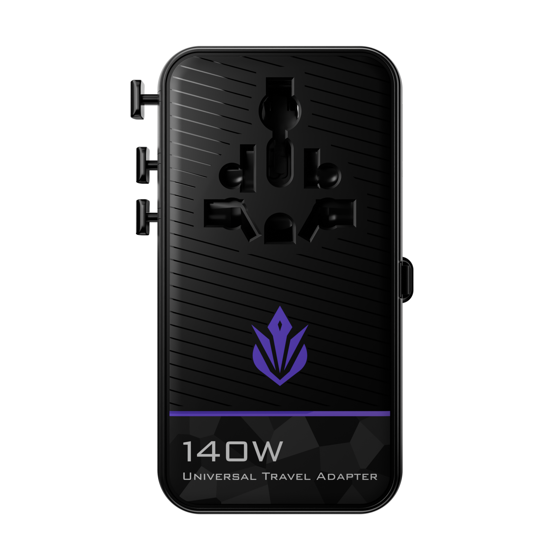 ELO - Phase 140W GaN Universal Travel Adapter with 2 USB-C, 2 USB-A Ports & 1 AC Outlet - US/UK/EU/AU Plugs - Black - Black, Purple