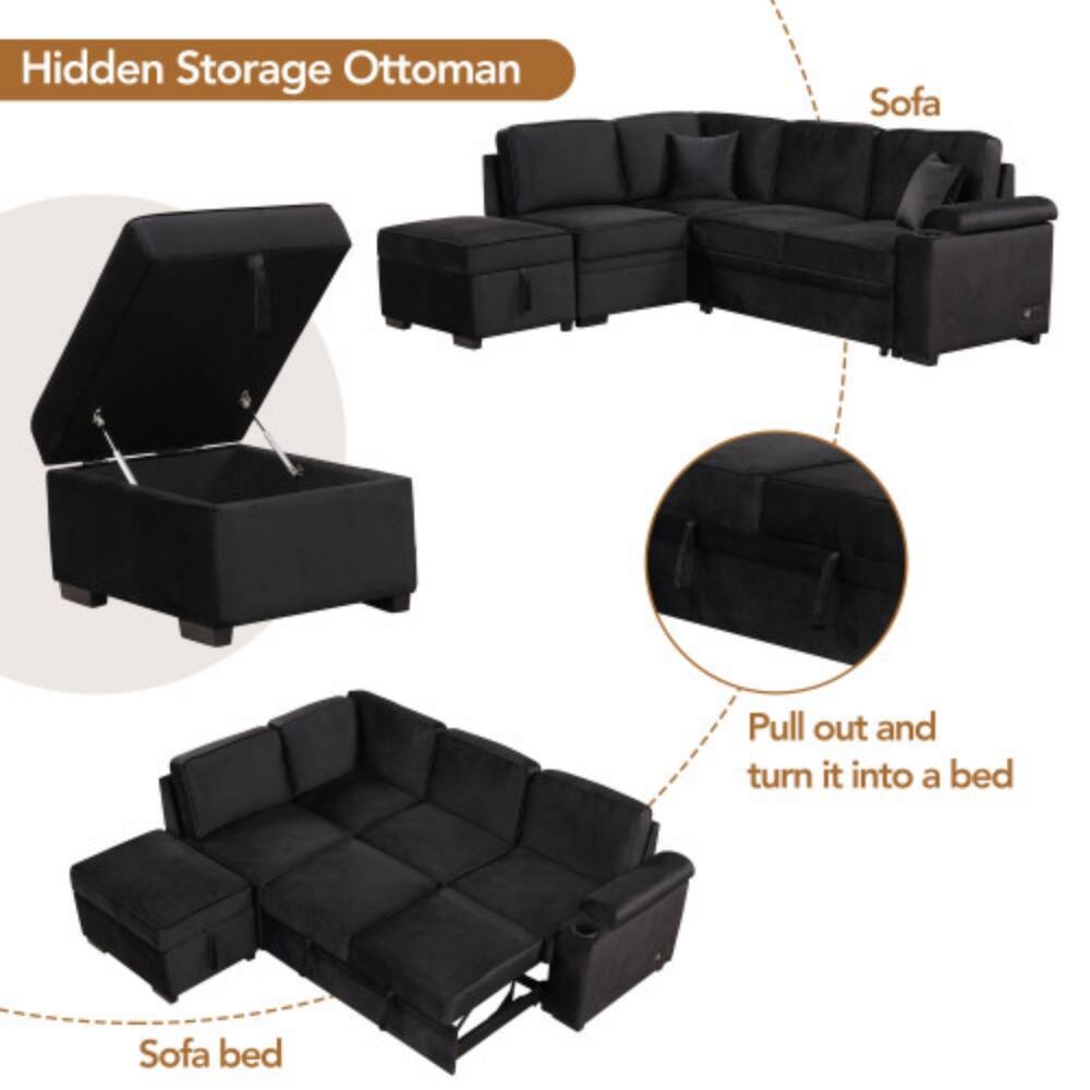 Hidden Storage Ottoman  
Sofa  
Pull out and turn it into a bed  
Sofa bed