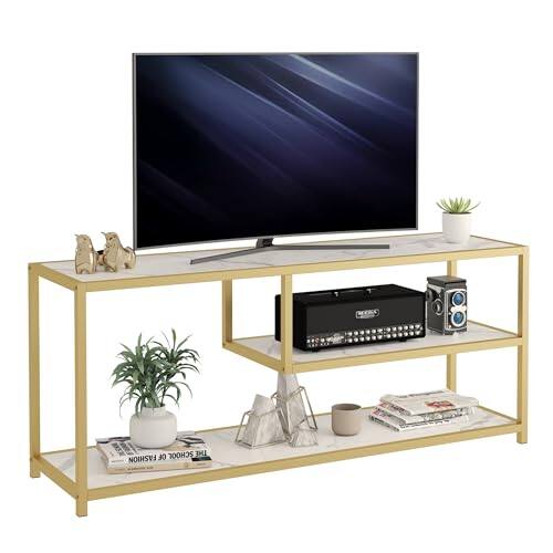 Hirose Alice - Tv Stand For Tvs Up To 55 Inch 3 Tier Entertainment Center Media Console With Open Storage Shelves Living Room - 47" Gold