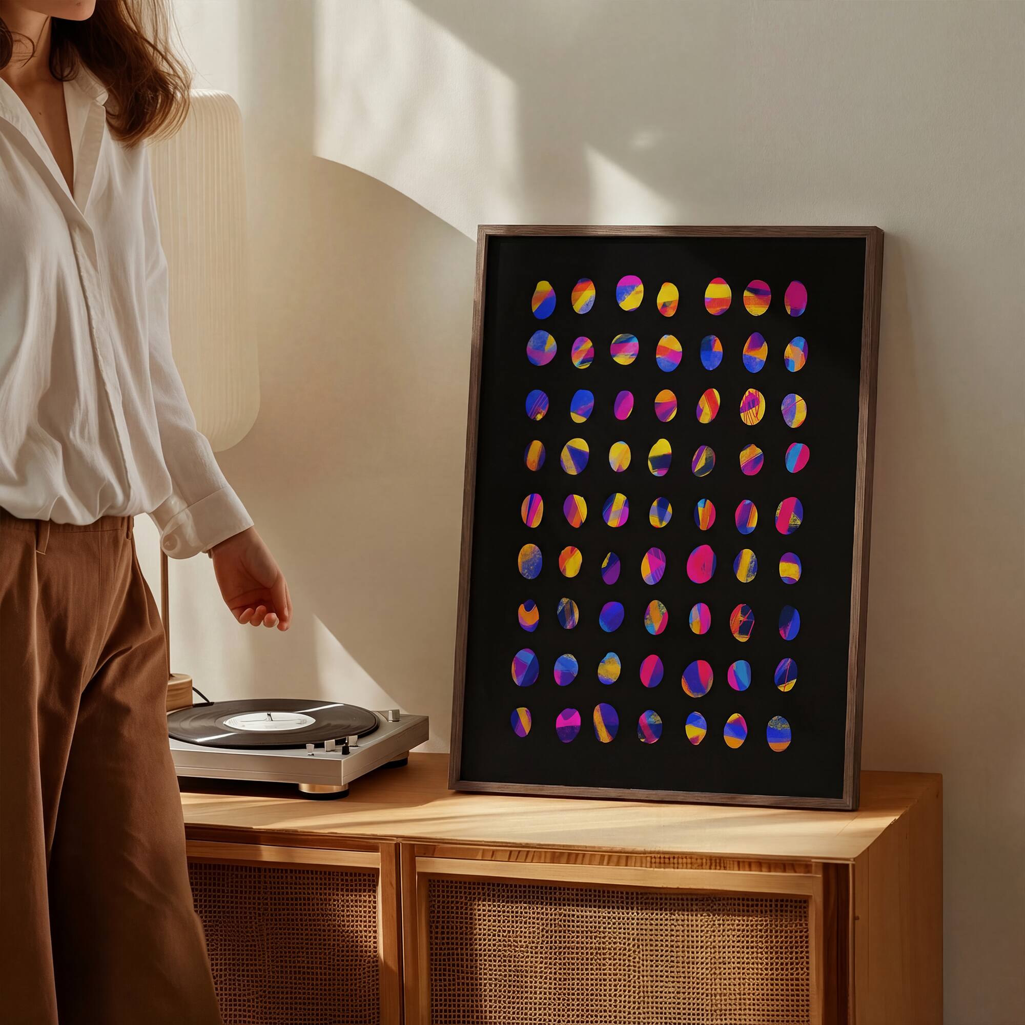 Back. HOMLUX - 1 Piece Framed Abstract Canvas Wall Art Background Colorful Circle Wall Decor Decorative Canvas Print 24 in. x 18 in. - Multi-Colored.