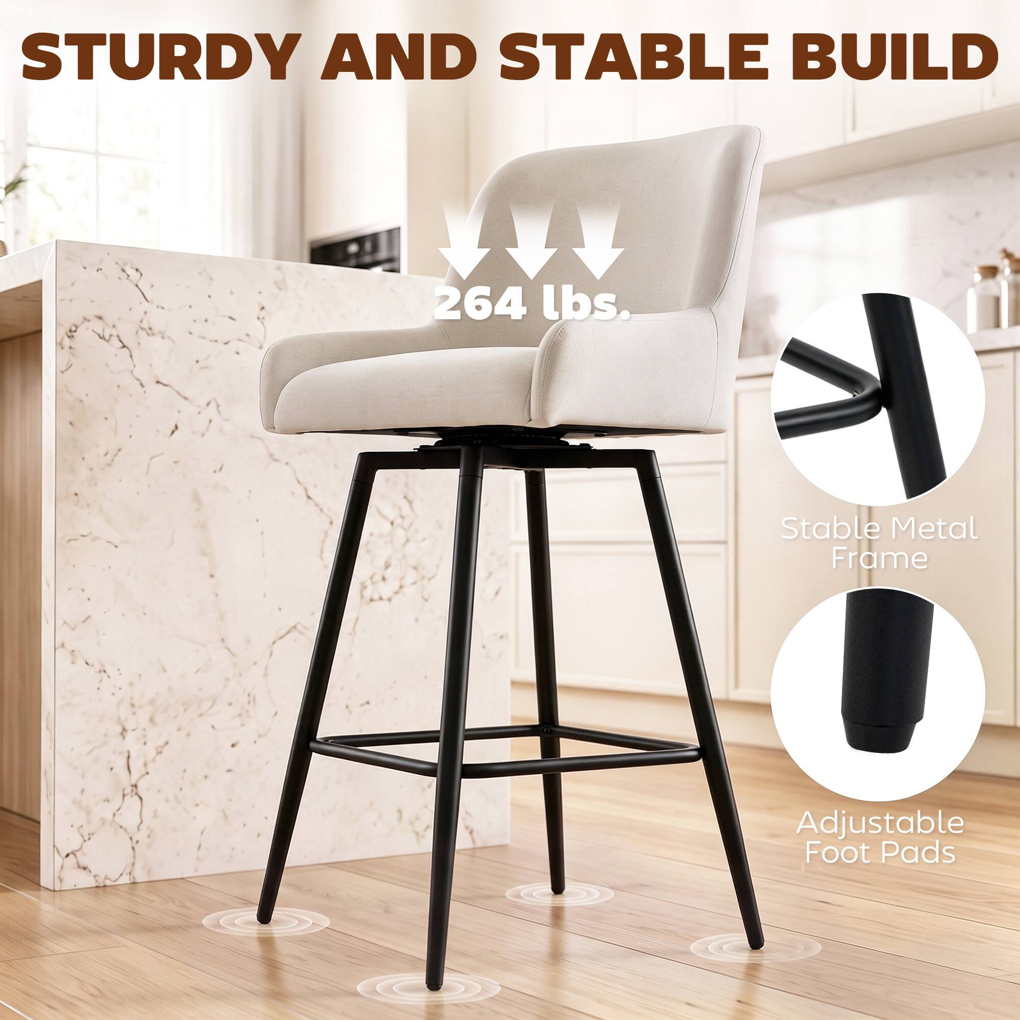 STURDY AND STABLE BUILD

264 lbs.

Stable Metal Frame

Adjustable Foot Pads