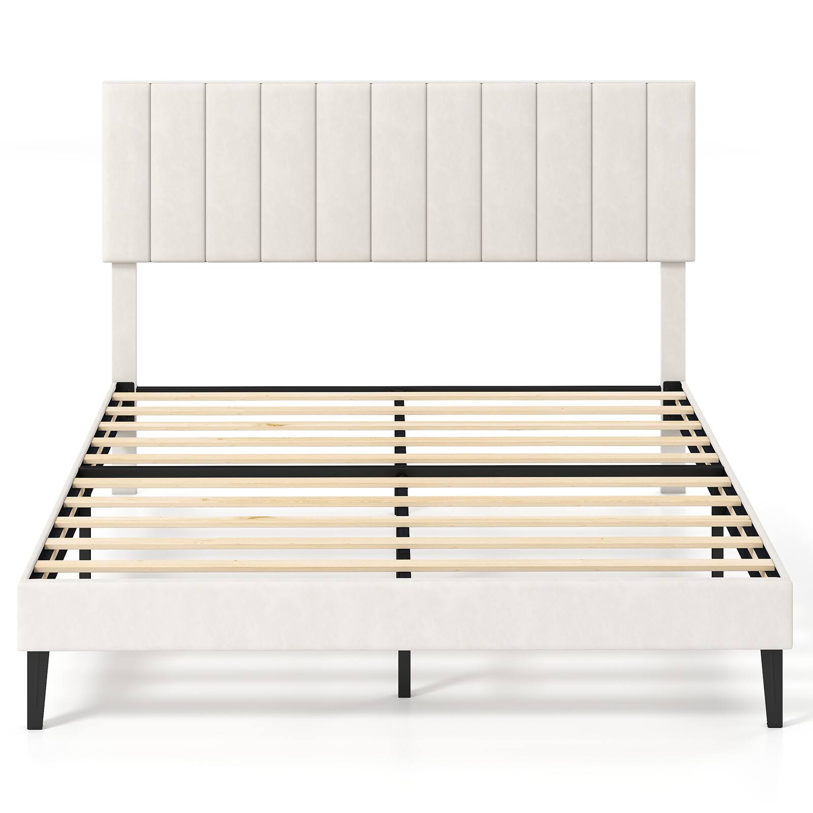 Alt View 5. LUCKY ONE - Twin/Full/Queen Assembled Velvet Upholstered Platform Bed Frame with Adjustable Headboard - Beige.