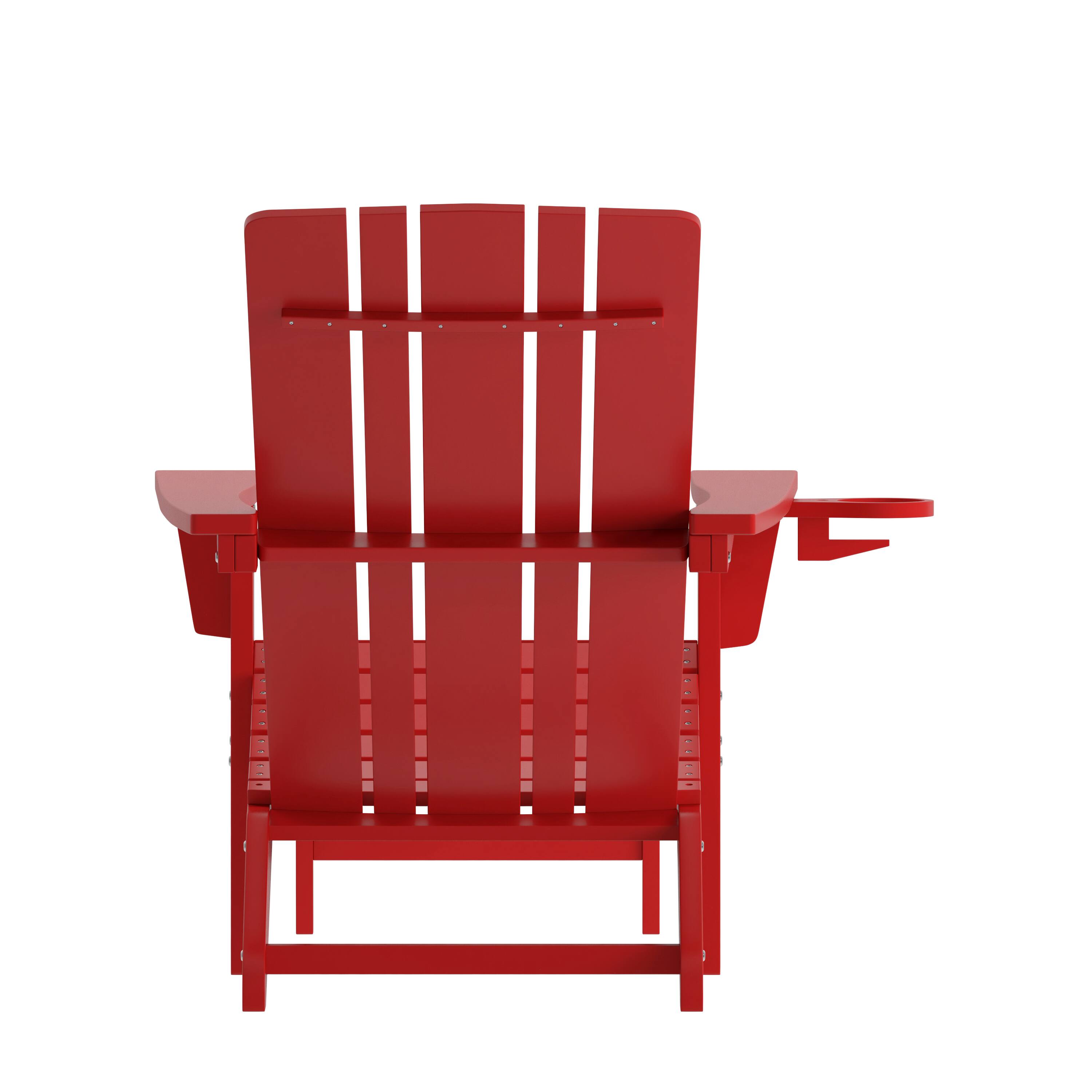 Alt View 8. Emma + Oliver - Haley Set of 2 Adirondack Chairs with Cup Holders and Pull Out Ottoman, All-Weather HDPE Indoor/Outdoor Lounge Chairs - Red.