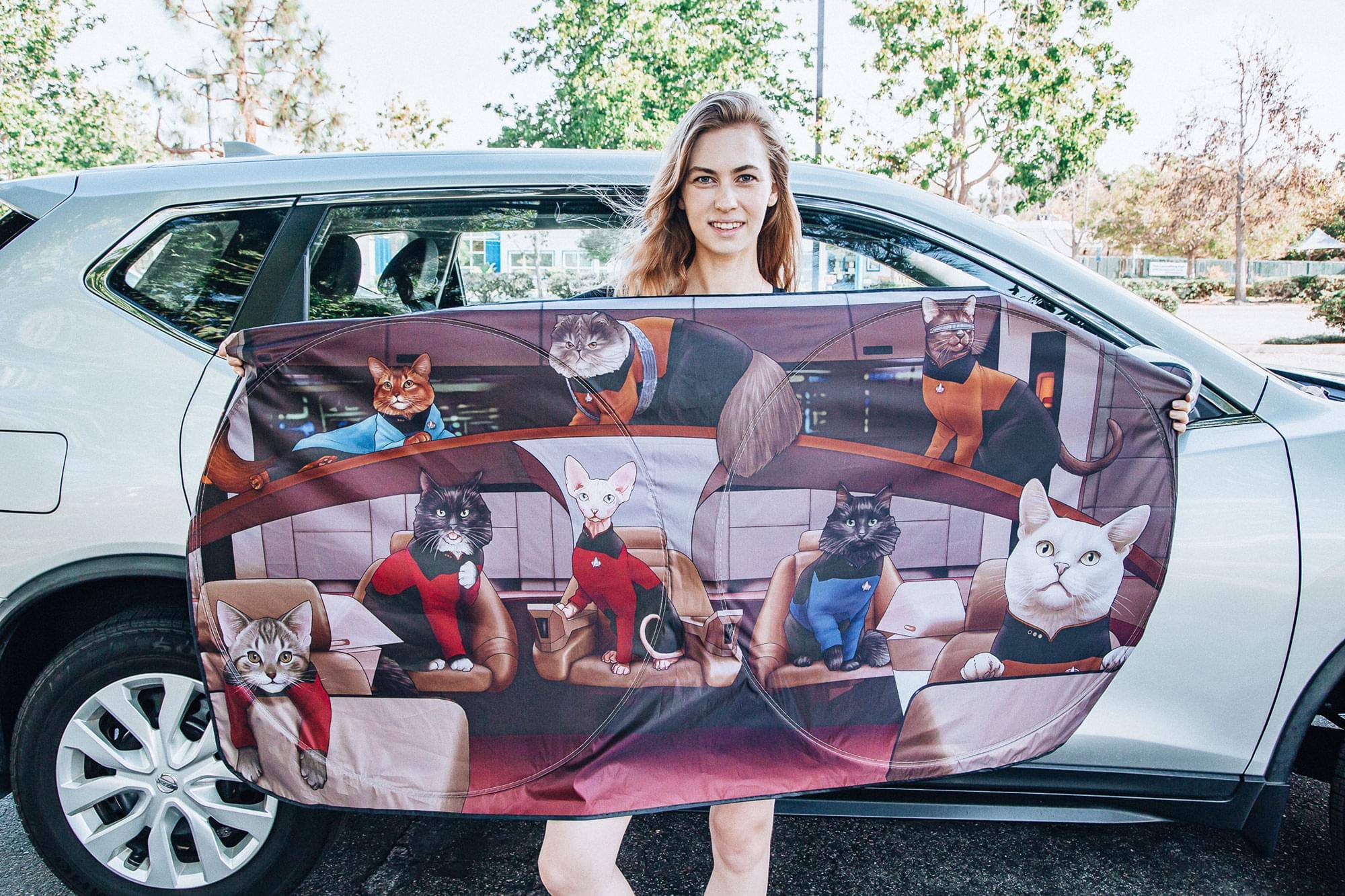 Alt View 10. Surreal Entertainment - Star Trek: The Next Generation Cats Sunshade for Car Windshield | 64 x 32 Inches - Red.