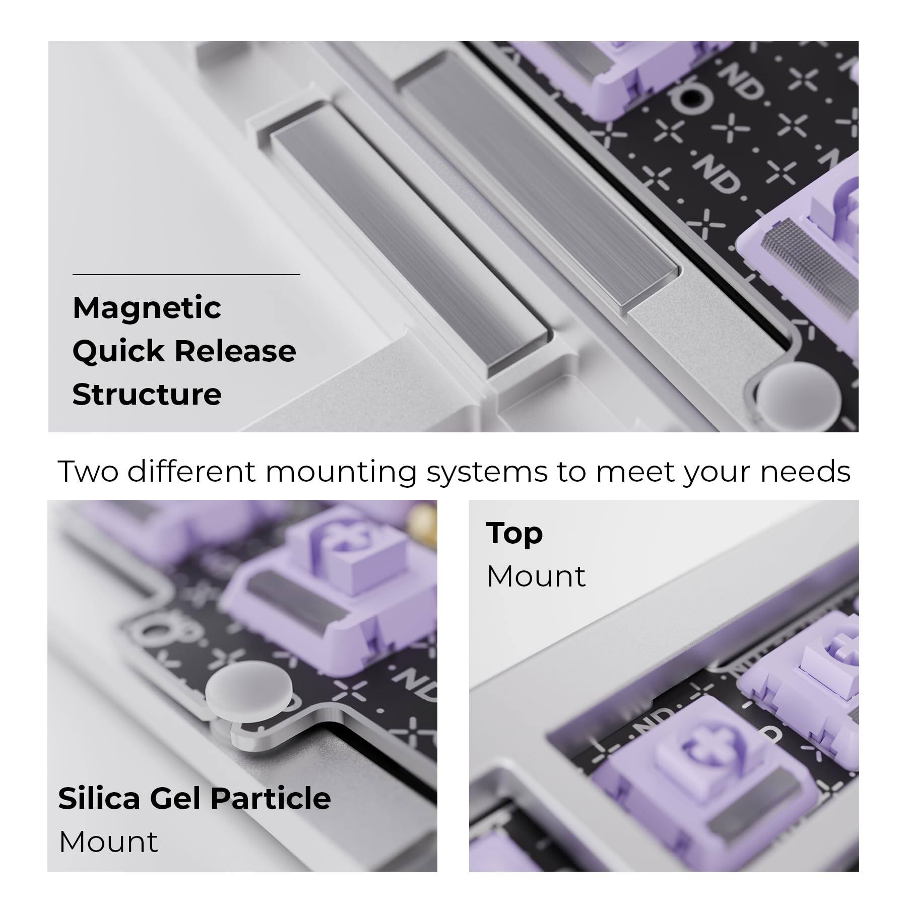 Magnetic Quick Release Structure

Two different mounting systems to meet your needs

Silica Gel Particle Mount

Top Mount