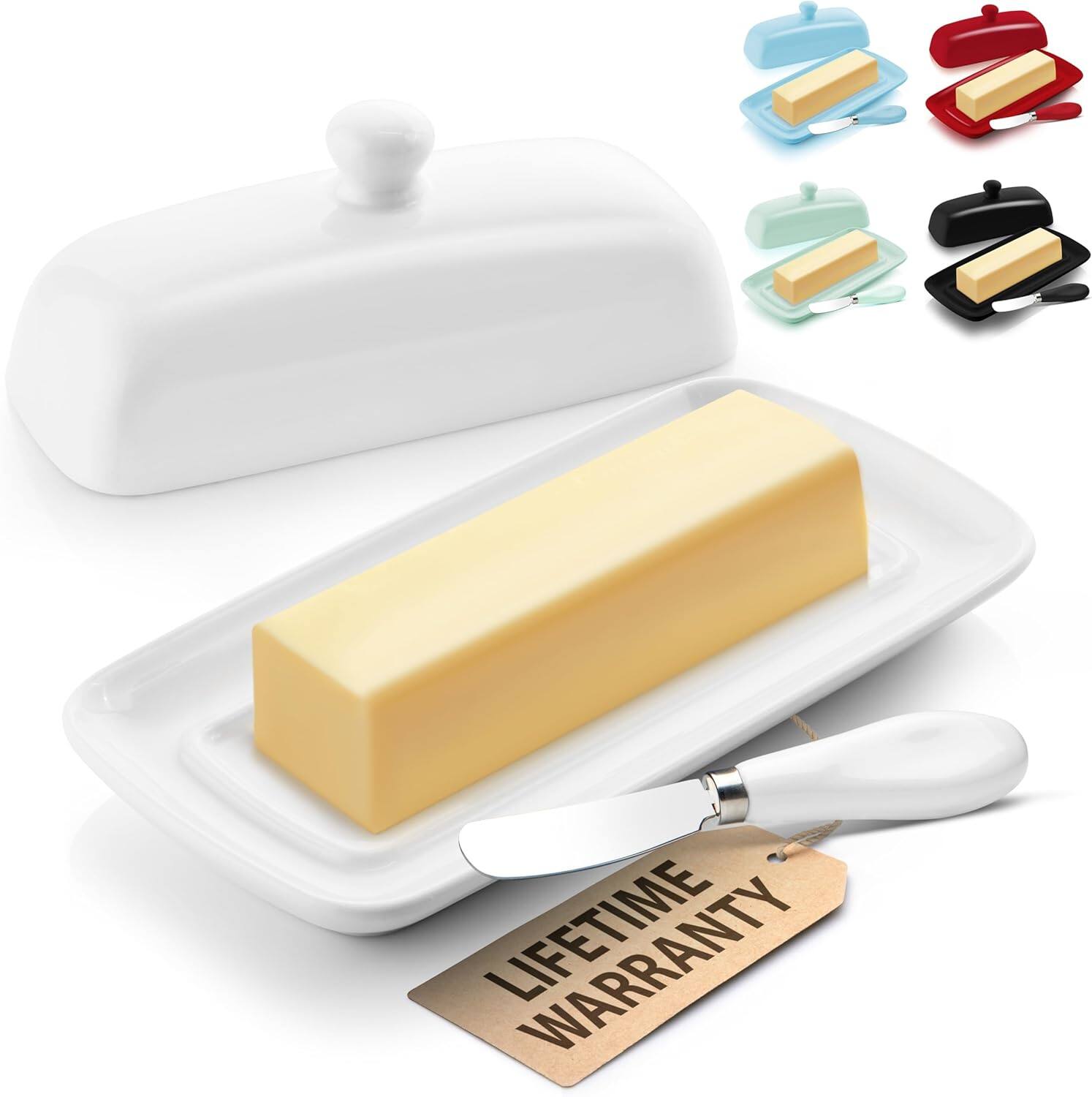 Zulay Kitchen - Butter Dish with Lid for Countertop - Durable & Sturdy Butter Keeper - White