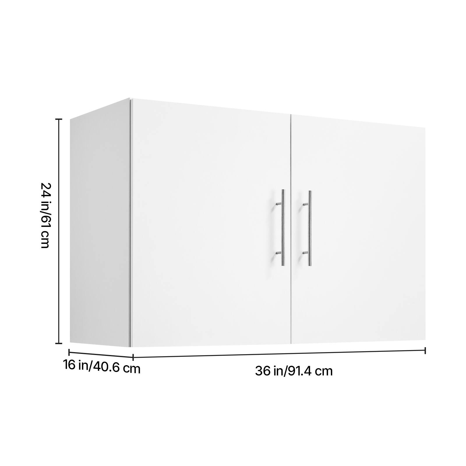 The dimensions of the cabinet are:

- Height: 24 in / 61 cm
- Width: 36 in / 91.4 cm
- Depth: 16 in / 40.6 cm