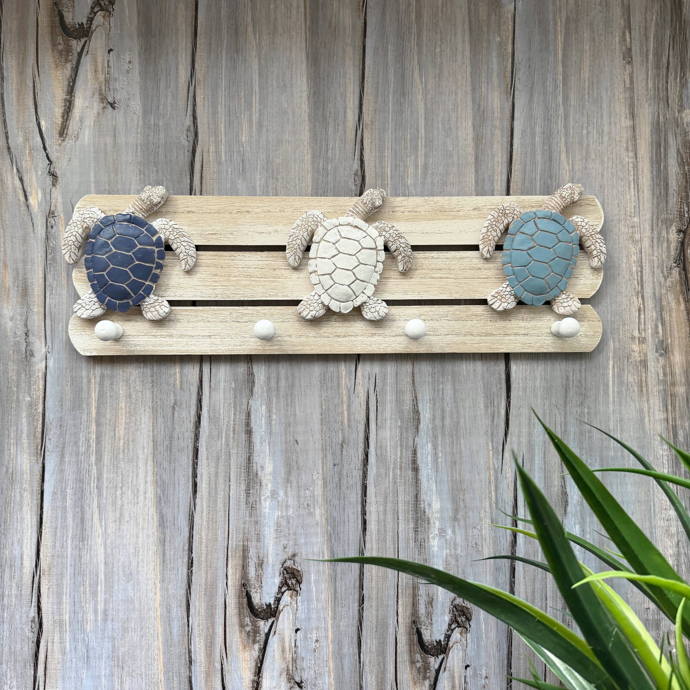 Alt View 3. Chesapeake Bay - Sea Turtle Wall Hook Rack 4 Peg Distressed Wood Resin 19 Inch Coastal - Blue.