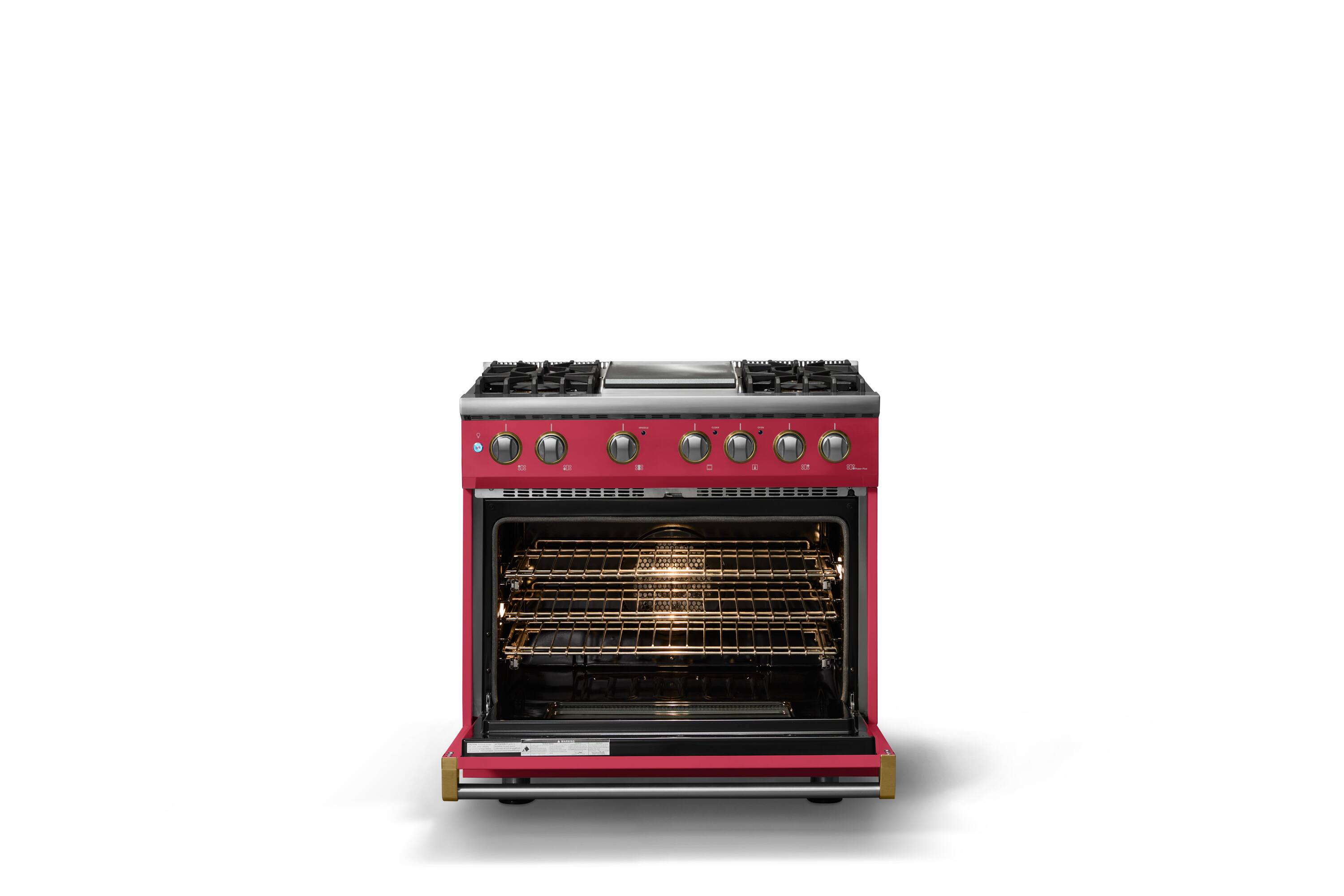 Alt View 2. Viking - 36"W. Pro5S 5.6 Cu. Ft. Freestanding Self-Clean Sealed 4B Dual Fuel Convection Range/Grdl-Valentine/Brushed Brass - Valentine.
