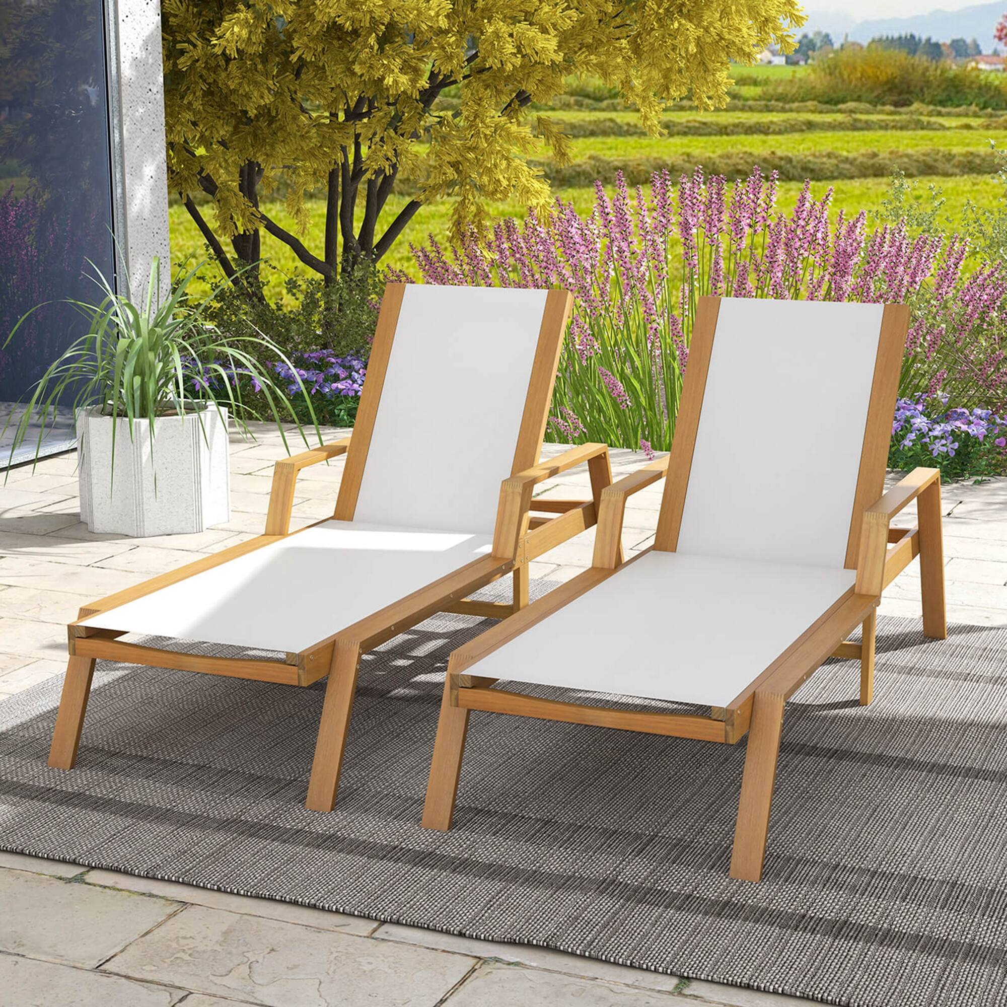 Alt View 3. Costway - Costway 1 PCS Outdoor Chaise Lounge with  Adjustable 5-position Backrest Solid Wood Frame - Natural.