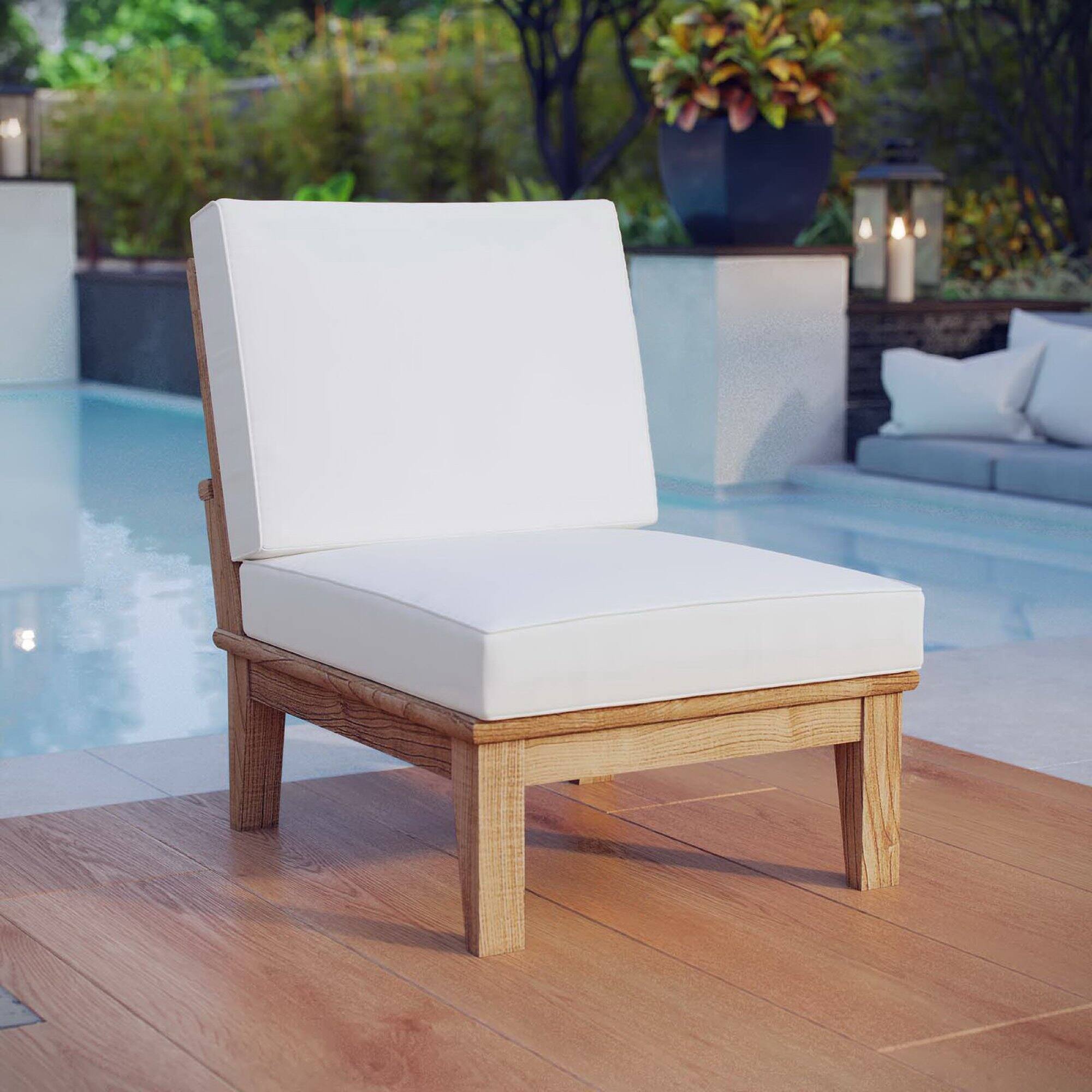 Angle. Modway - Marina Armless Outdoor Patio Teak Sofa by Modway - Natural White.