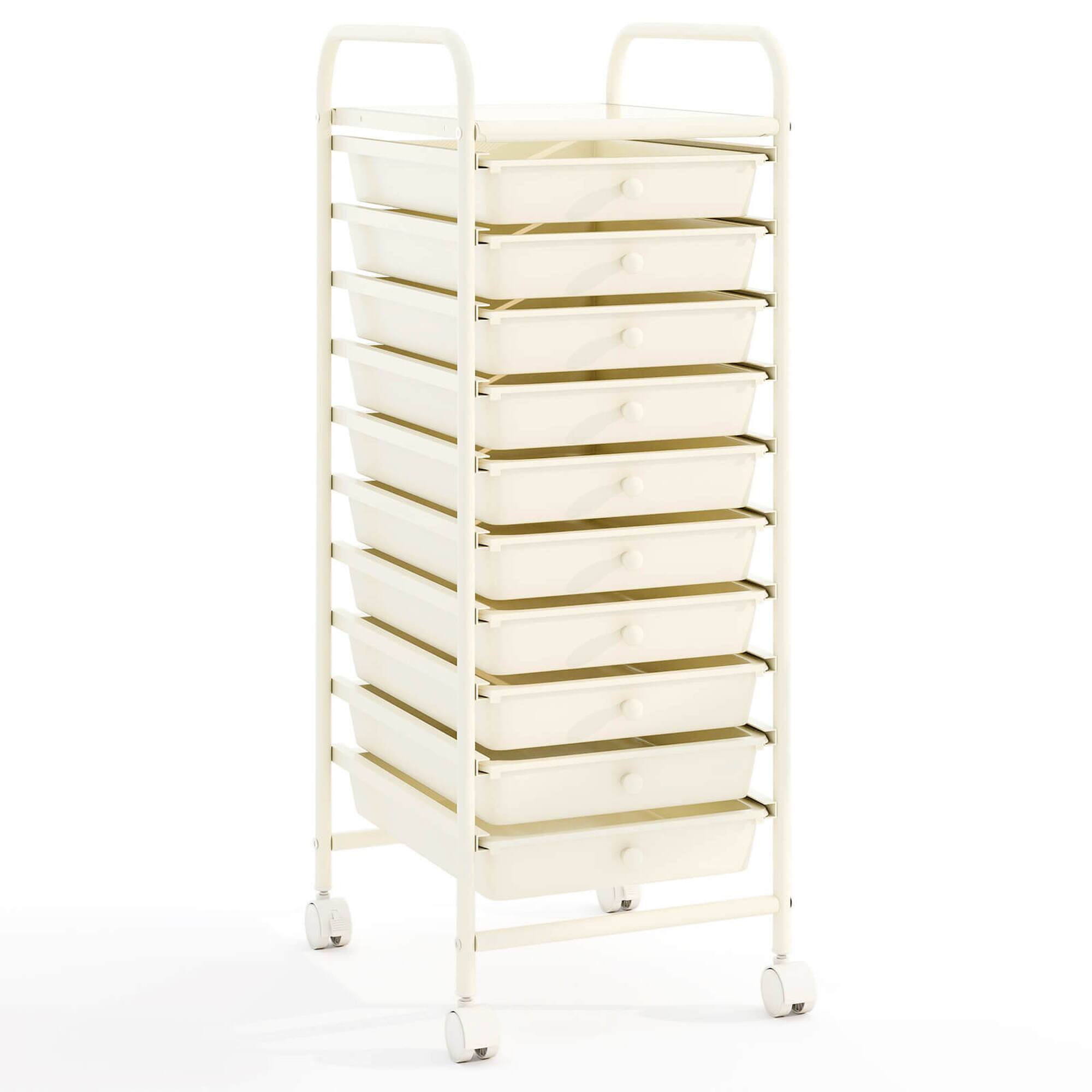 Costway - 10 Drawer Rolling Storage Cart Scrapbook Paper Office School Organizer - White