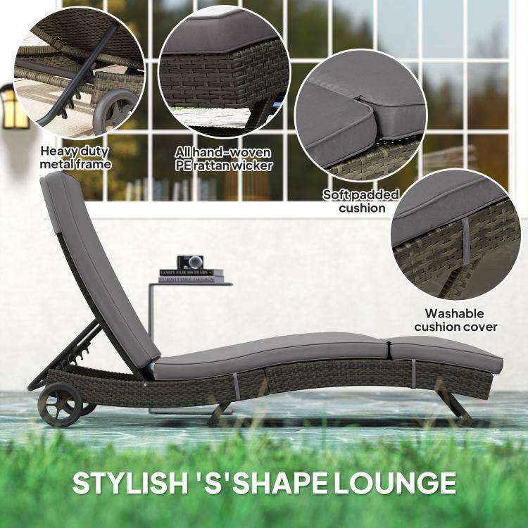 Heavy duty metal frame  
All hand-woven PE rattan wicker  
Soft padded cushion  
Washable cushion cover  
STYLISH 'S' SHAPE LOUNGE