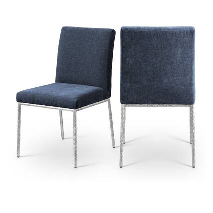 Front. Meridian Furniture - Reeves Navy Chenille Fabric Upholstered Dining Side Chair, Set of 2 - Silver.