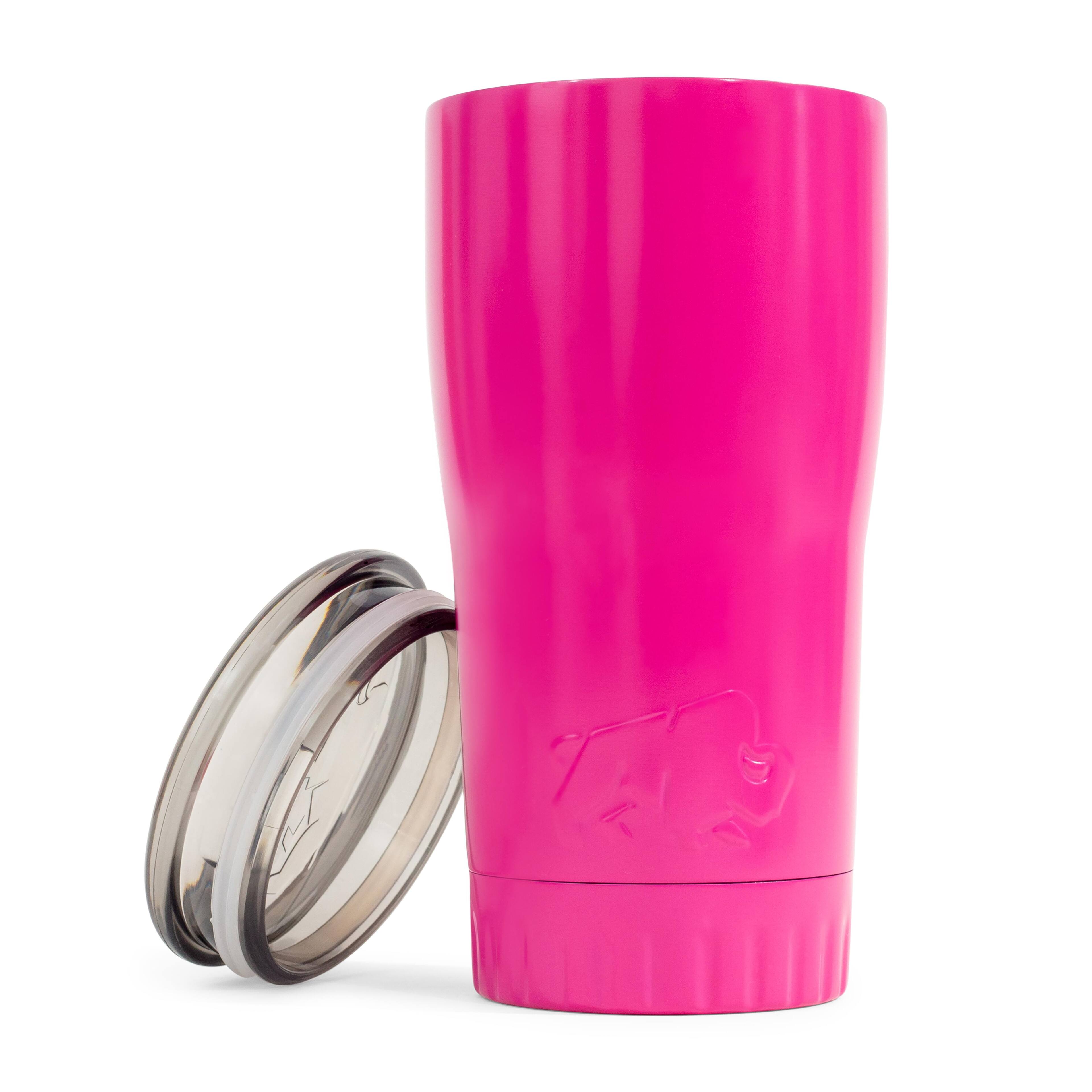 Alt View 1. Silver Buffalo - Metallic Hot Pink Stainless Steel Tumbler With Open-Sip Lid | Holds 20 Ounces - Pink.