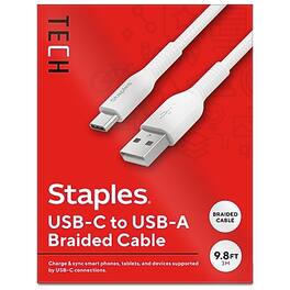 Staples TECH - USB-C to USB-A Charging Cable, 9.8 ft., White (ST62339) - White