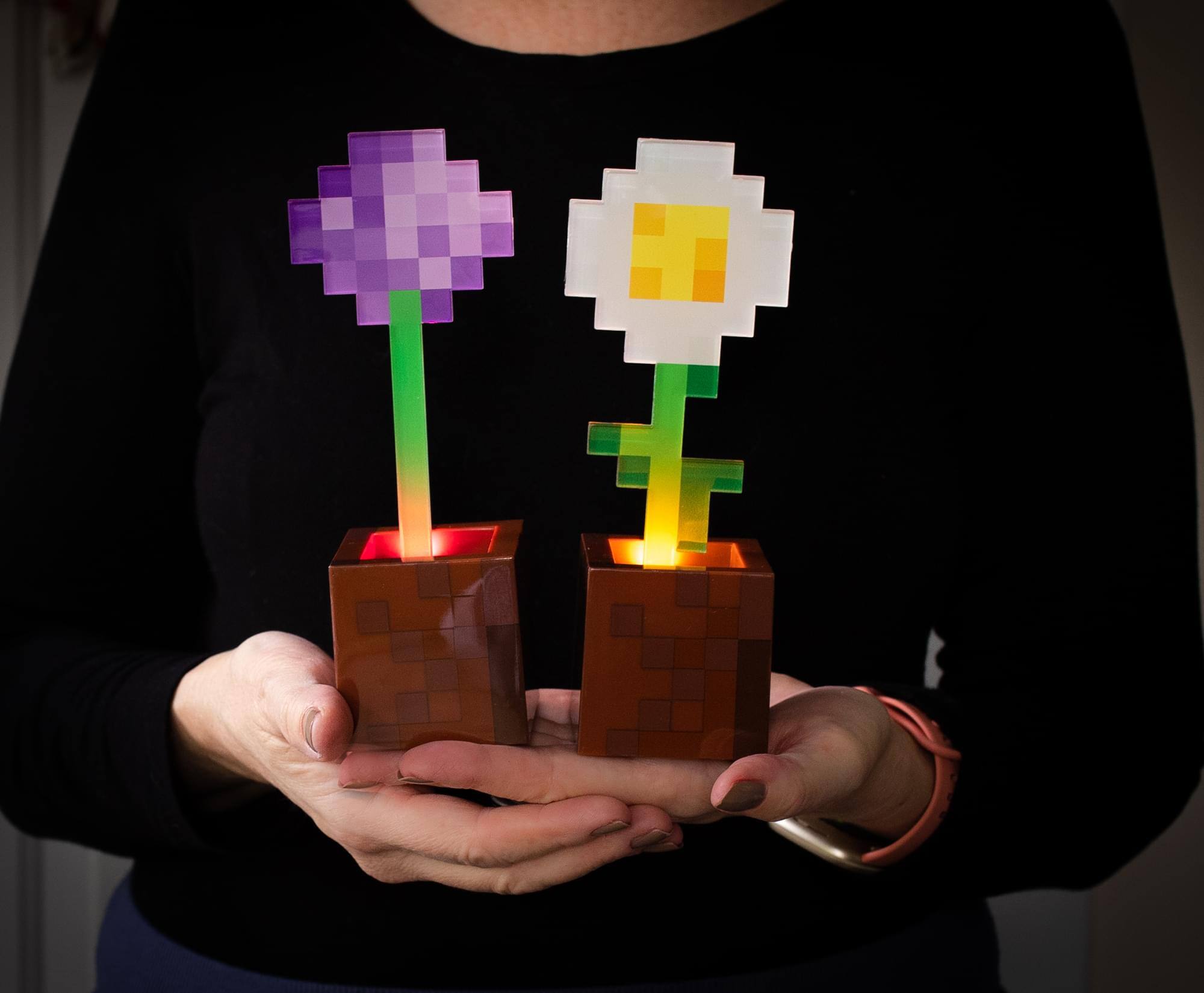 Alt View 10. Ukonic - Minecraft Daisy and Allium Flower Pot Mood Lights | Set of 2 - Brown.