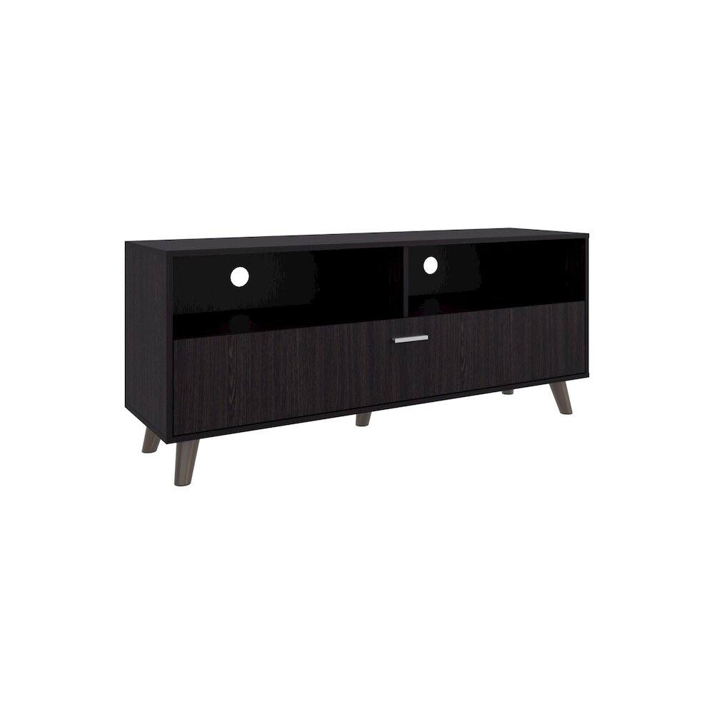 TuHome - Tv Stand With 2 Doors And Open Storage Shelves, Entertainment Center - Black