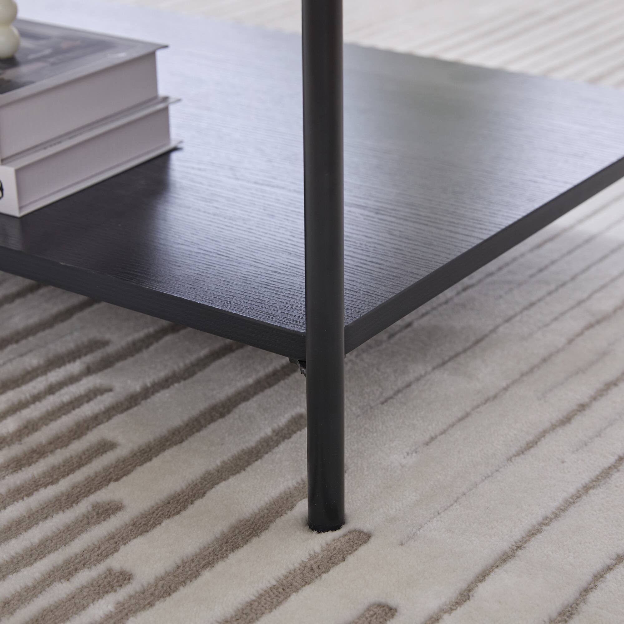 Alt View 4. GOODSILO - 30.7-Inch Wide Upholstered Ottoman Coffee Table with Storage Shelf and Metal Legs - Beige.