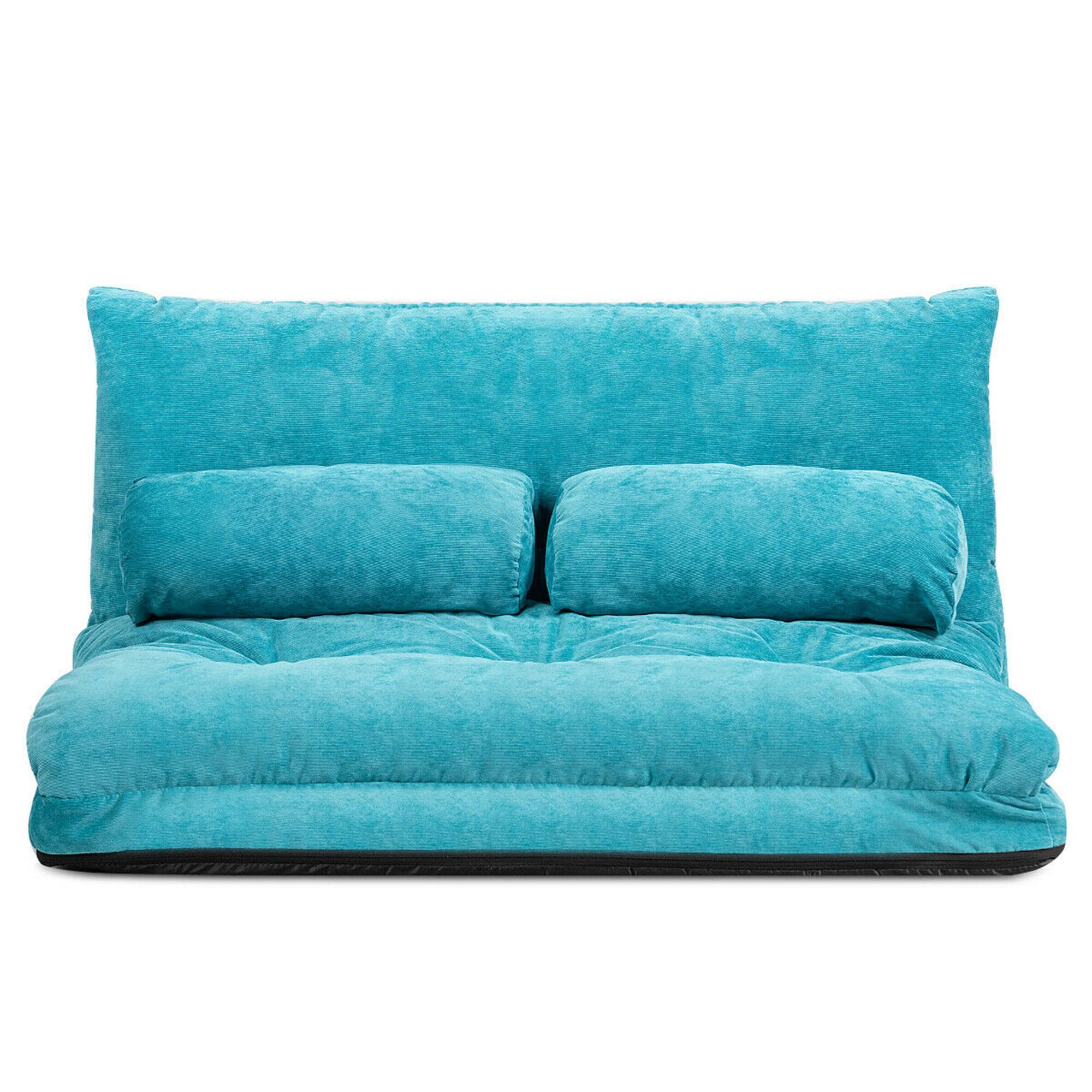 Front. Costway - Costway Floor Sofa Bed 6-Position Adjustable Sleeper Lounge Couch with 2 Pillows - Blue.