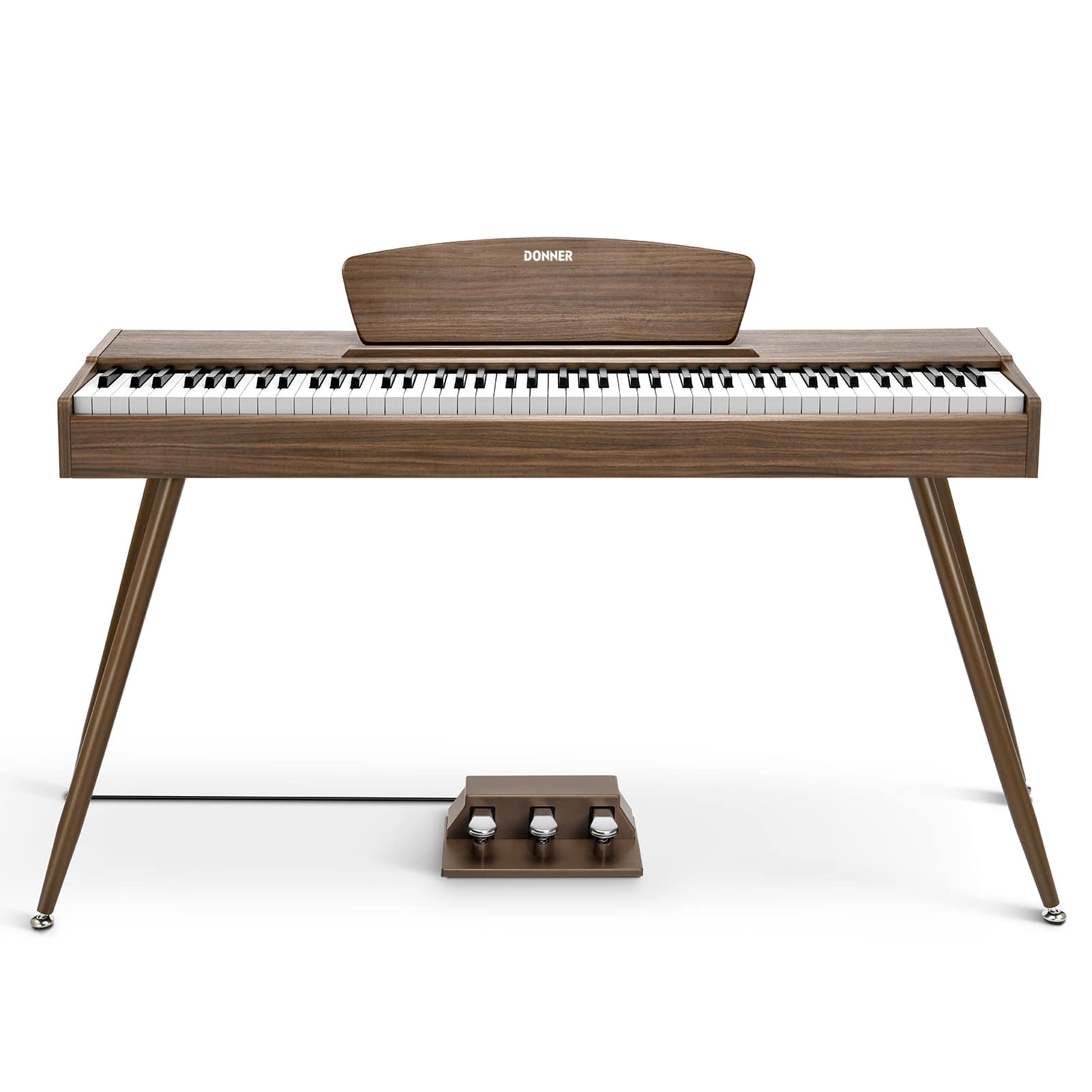 Front. Donner music - Donner DDP-80 Wooden Beginner 88 Key Weighted Upright Digital Piano Walnut Color - Walnut.