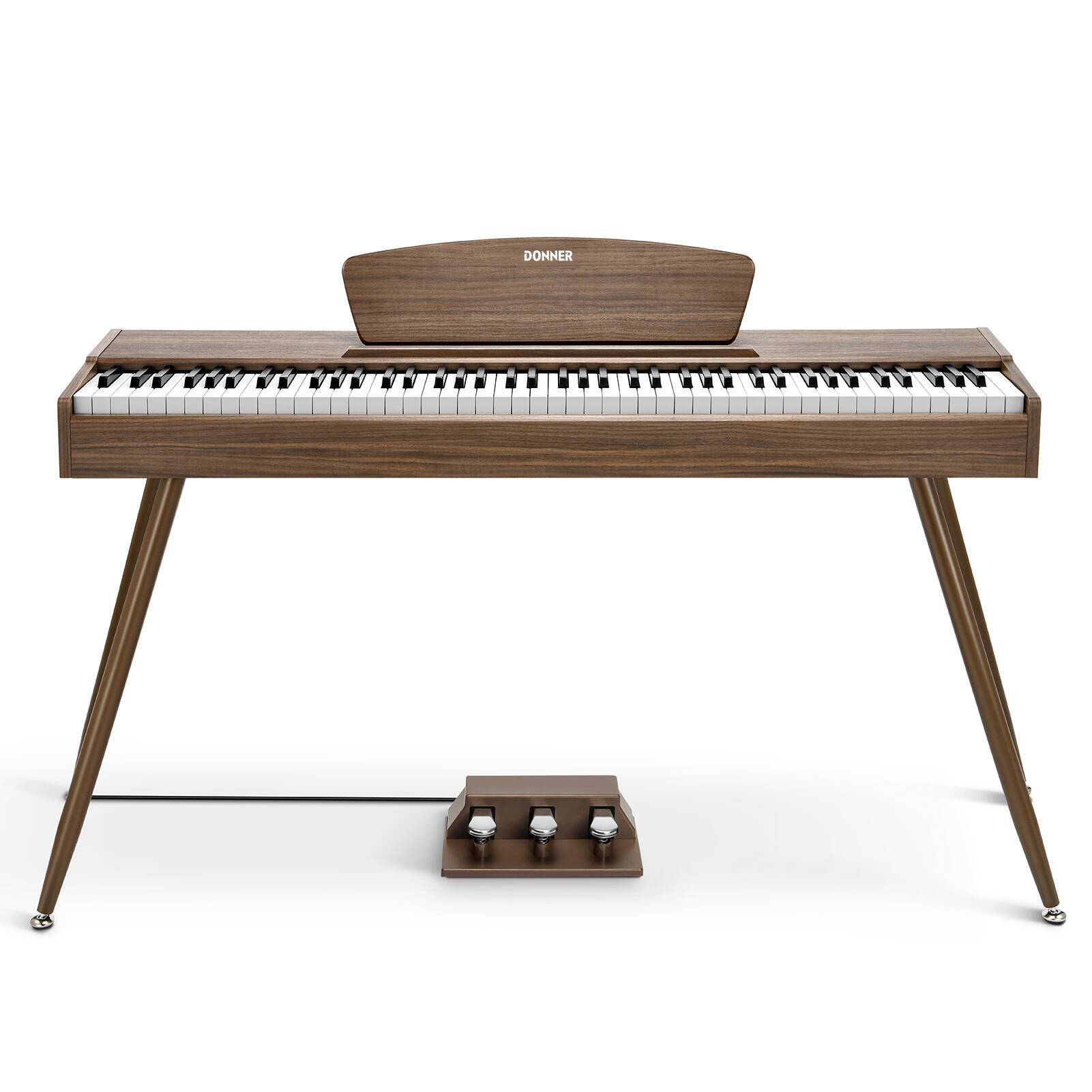 Front. Donner music - Donner DDP-80 Wooden Beginner 88 Key Weighted Upright Digital Piano Walnut Color - Walnut.