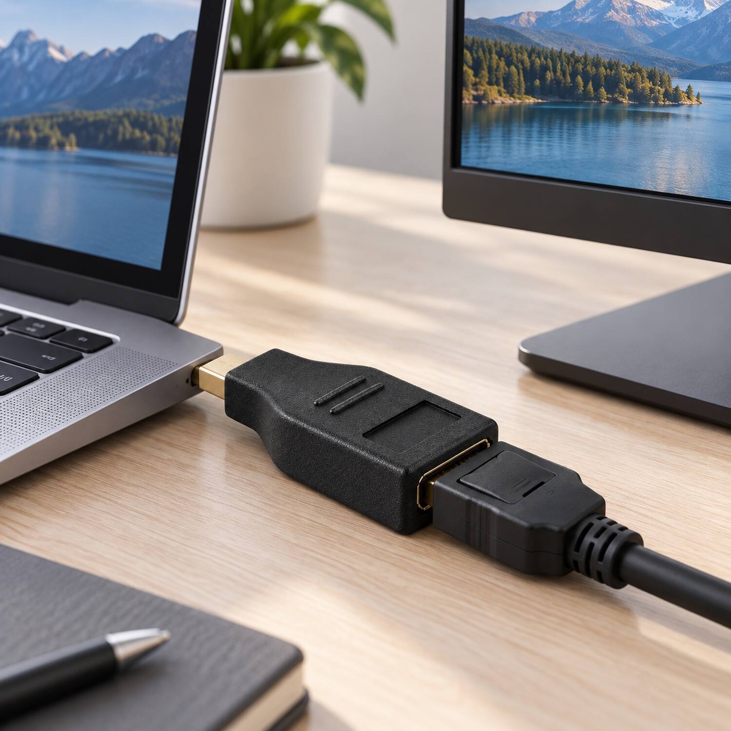Left. Sanoxy - Mini Displayport Male to Displayport Female Adapter - Black.